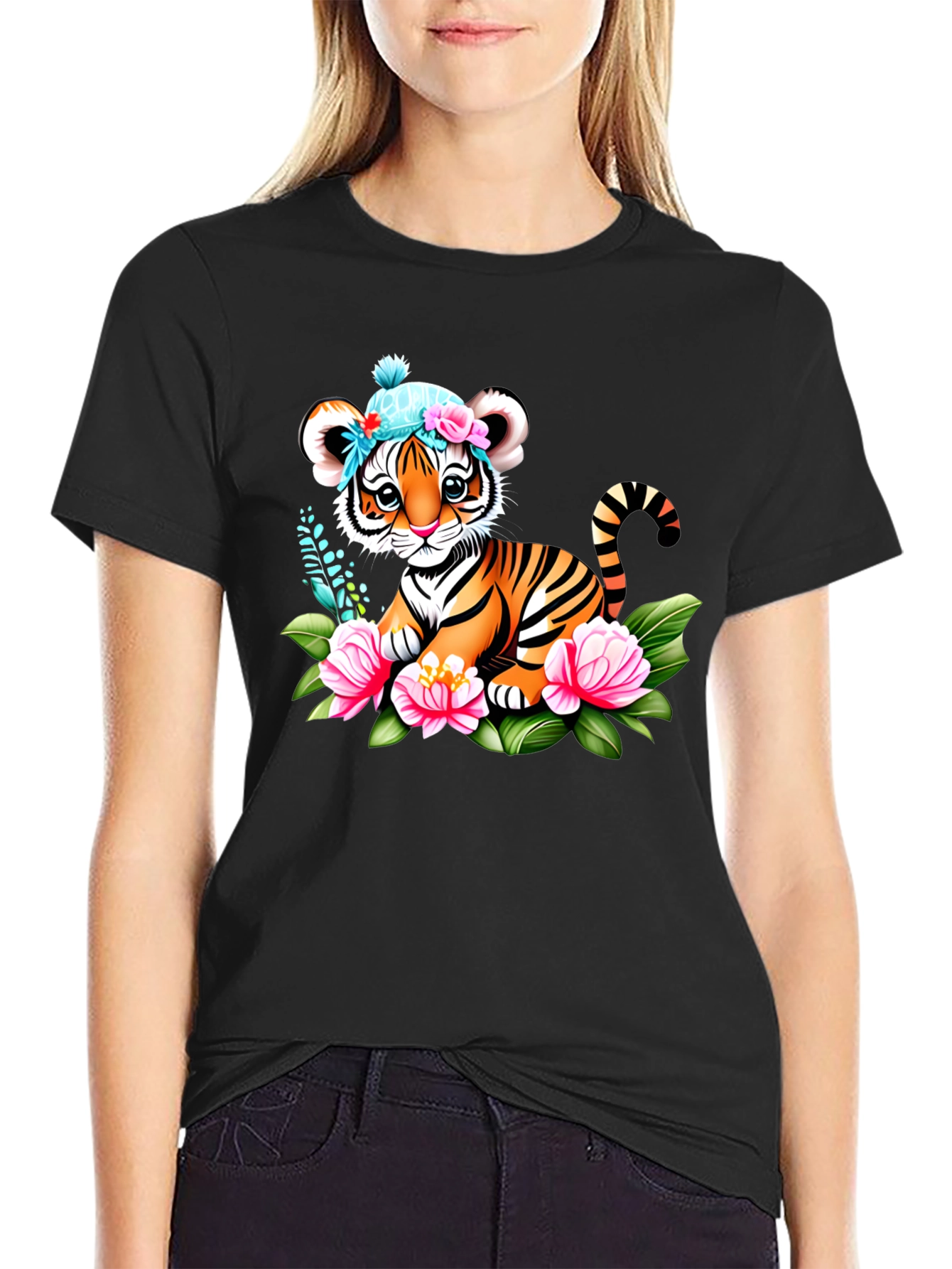 Cute Tiger Cub Floral T-Shirt