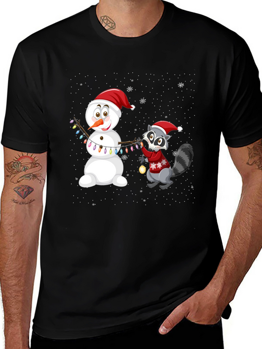 Holiday Snowman & Raccoon Graphic Tee