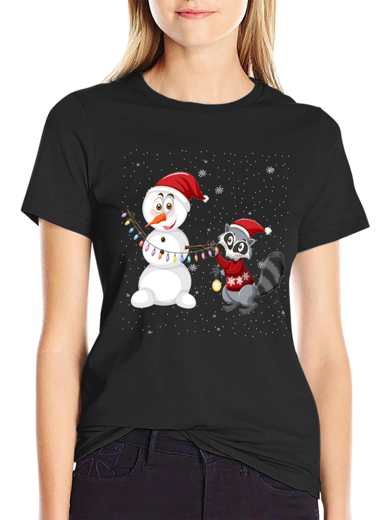 Holiday Snowman & Raccoon Graphic Tee