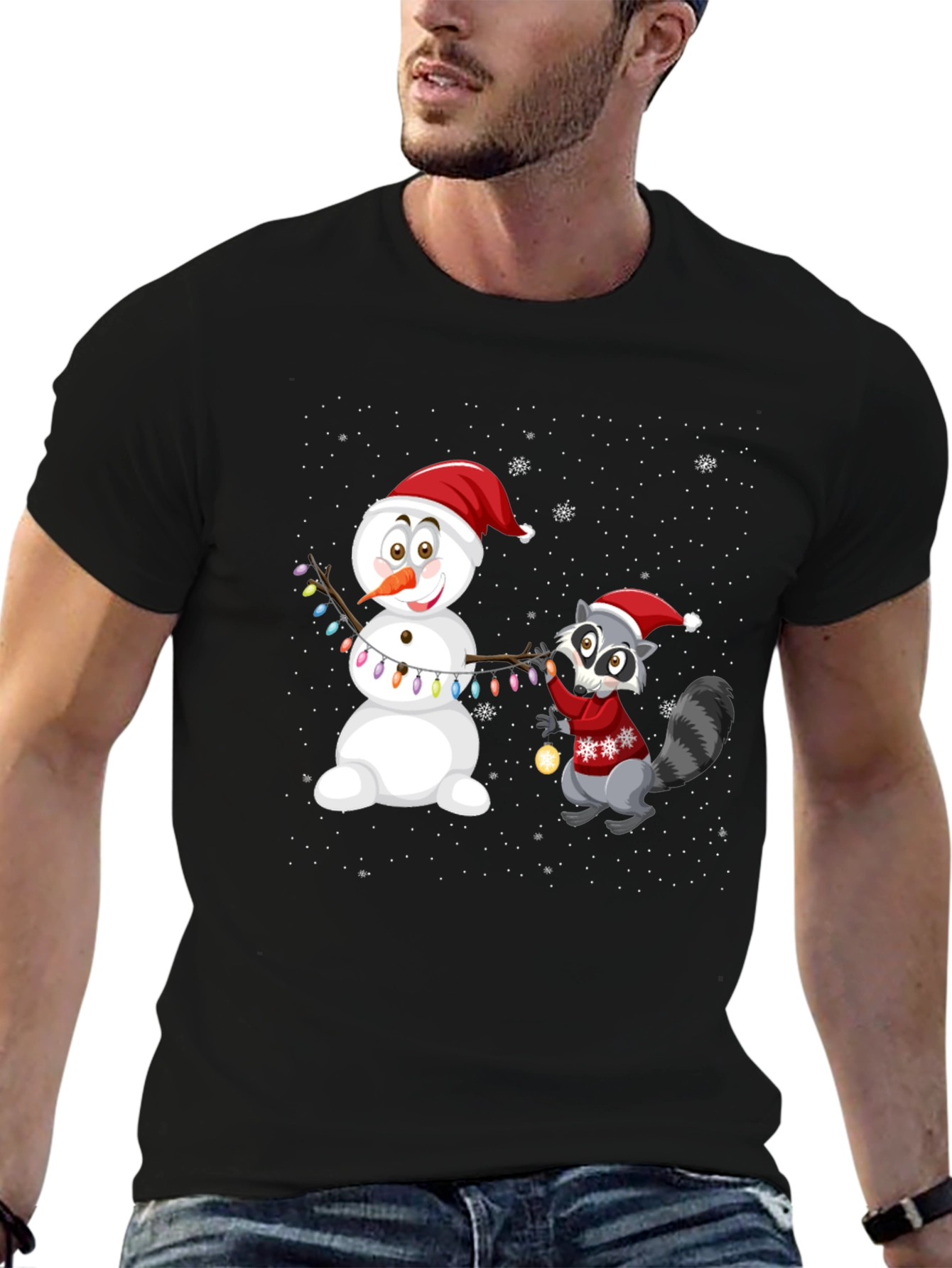 Holiday Snowman & Raccoon Graphic Tee