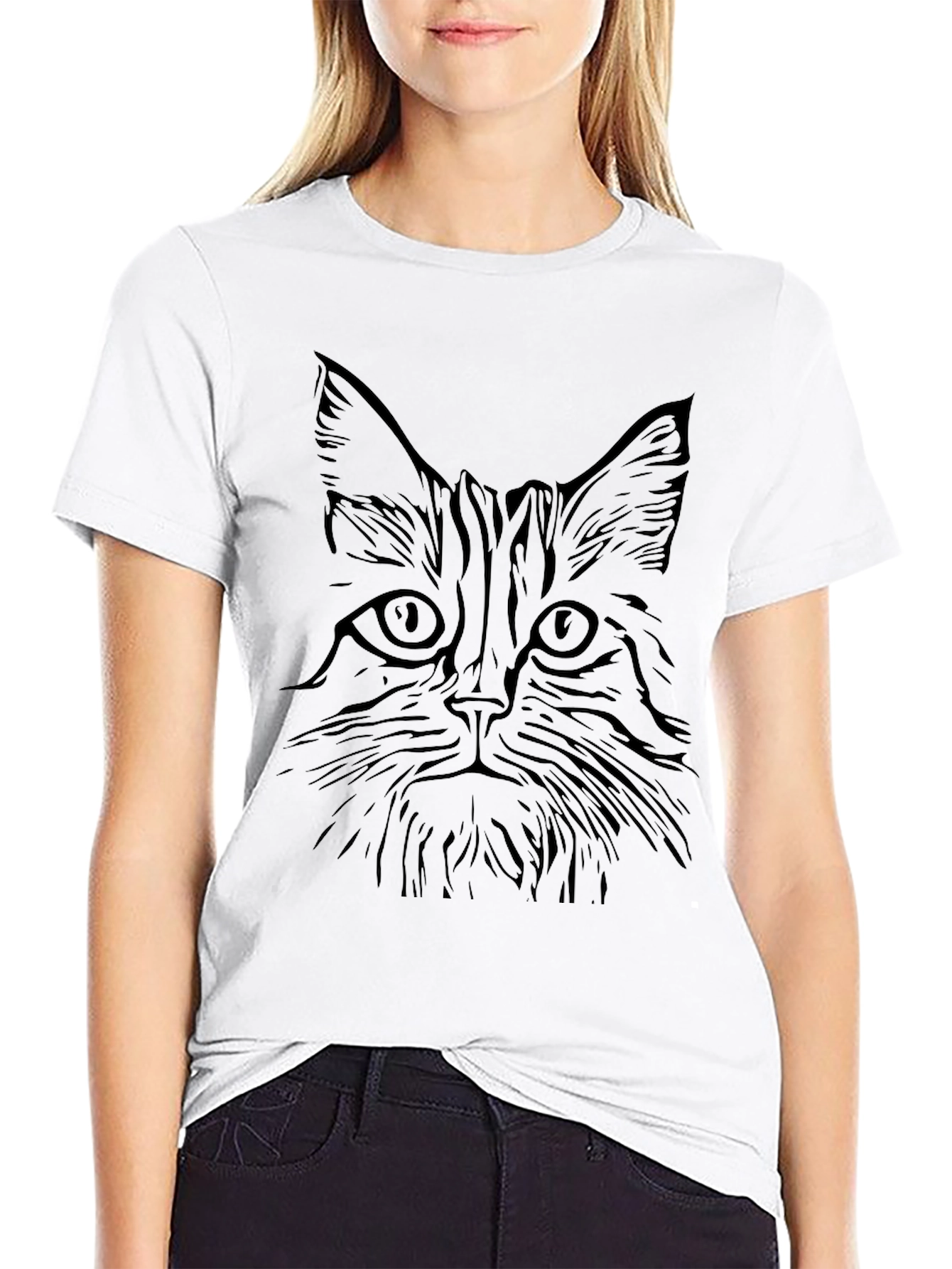 Black Cat Face Graphic T-Shirt