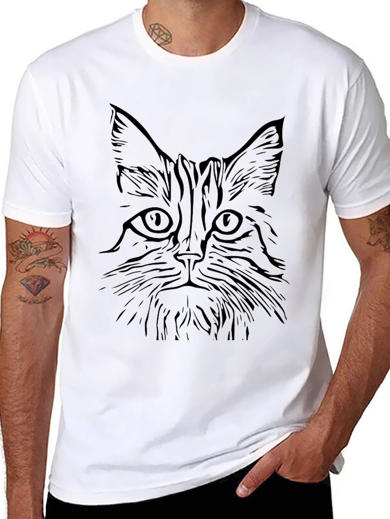 Black Cat Face Graphic T-Shirt