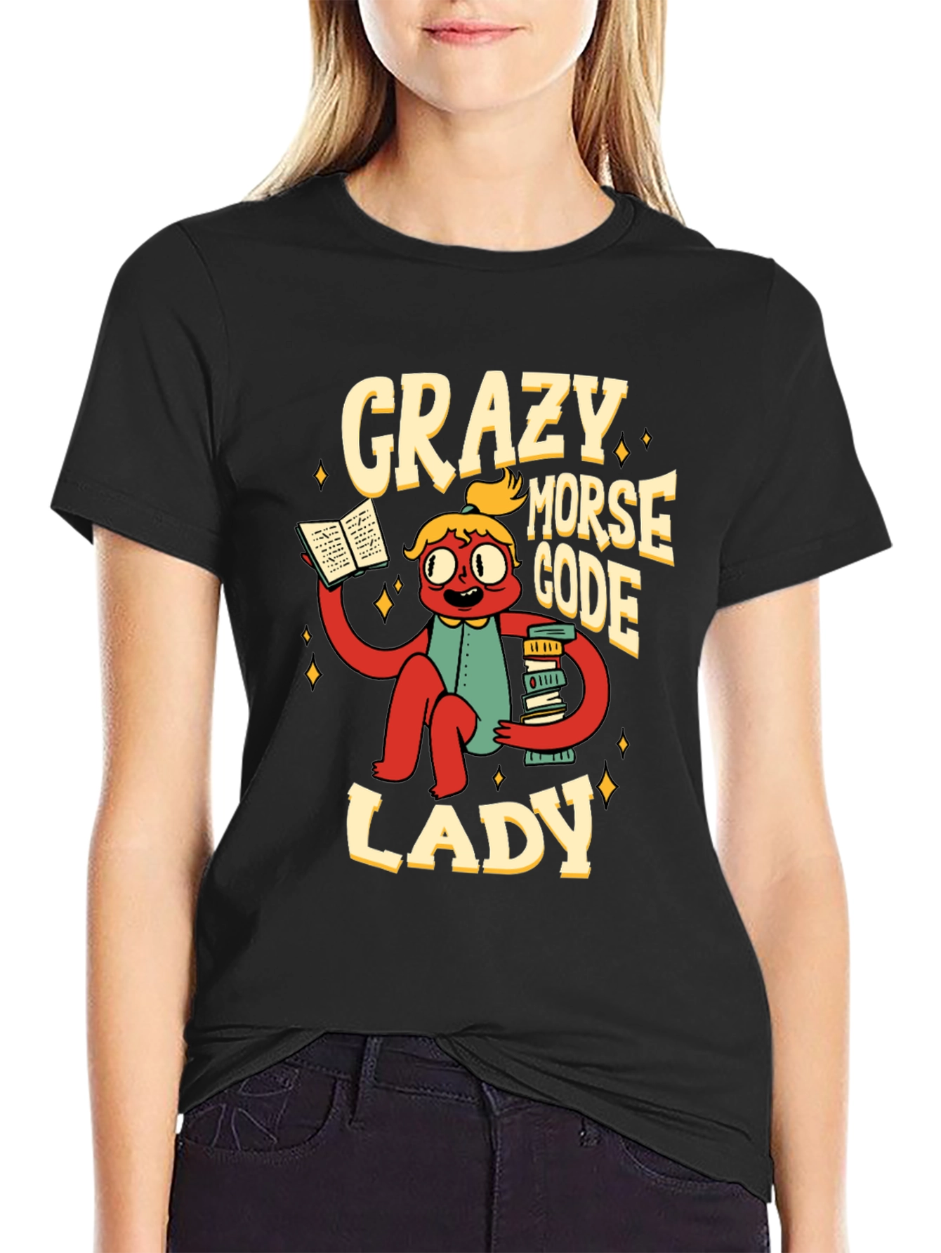 Crazy Morse Code Lady Graphic T-Shirt