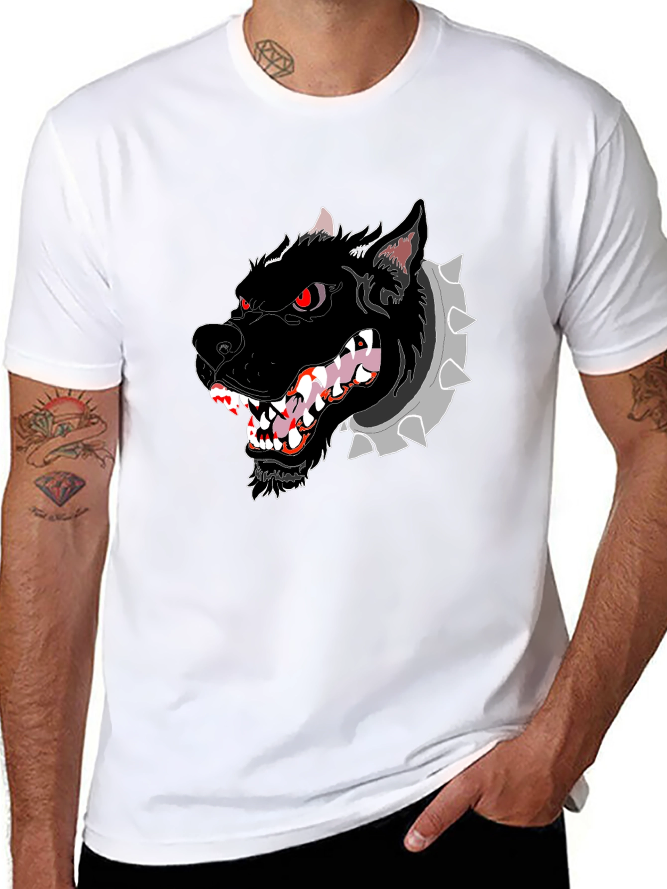 Mens Black T-Shirt with Graphic Dog