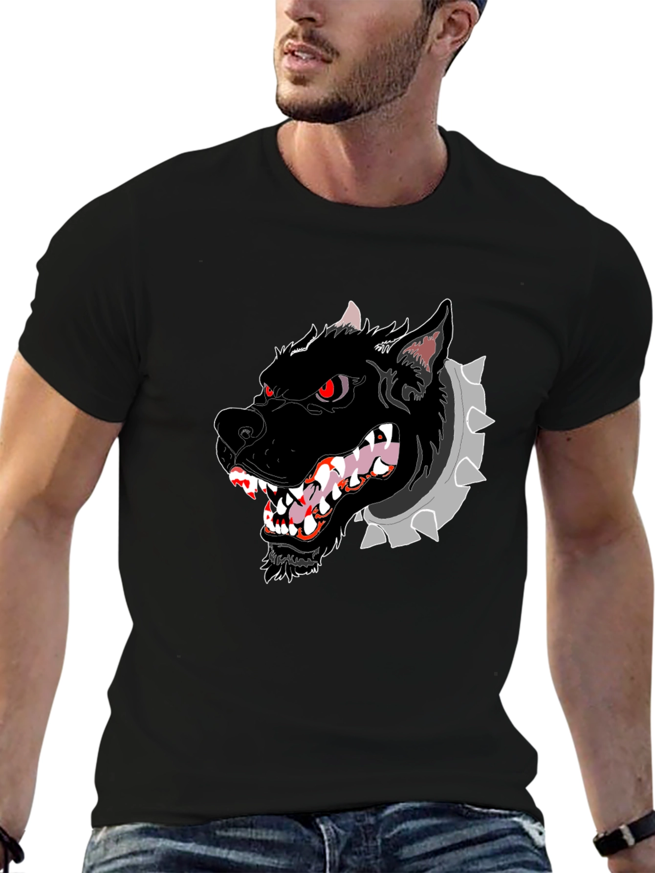 Mens Black T-Shirt with Graphic Dog