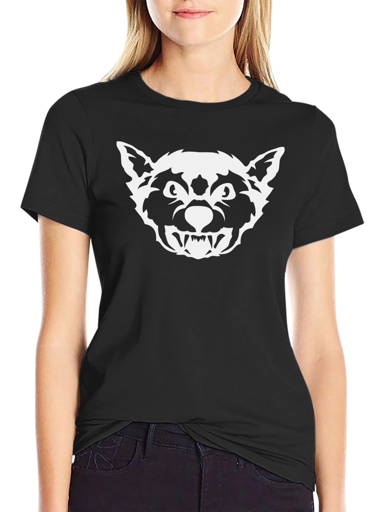 Black T-Shirt with White Wolf Graphic