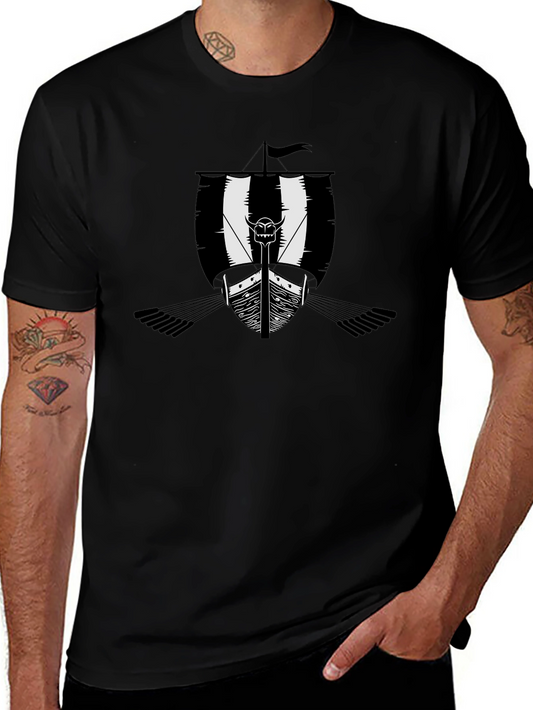 Black Viking Ship Graphic Tee - Mens