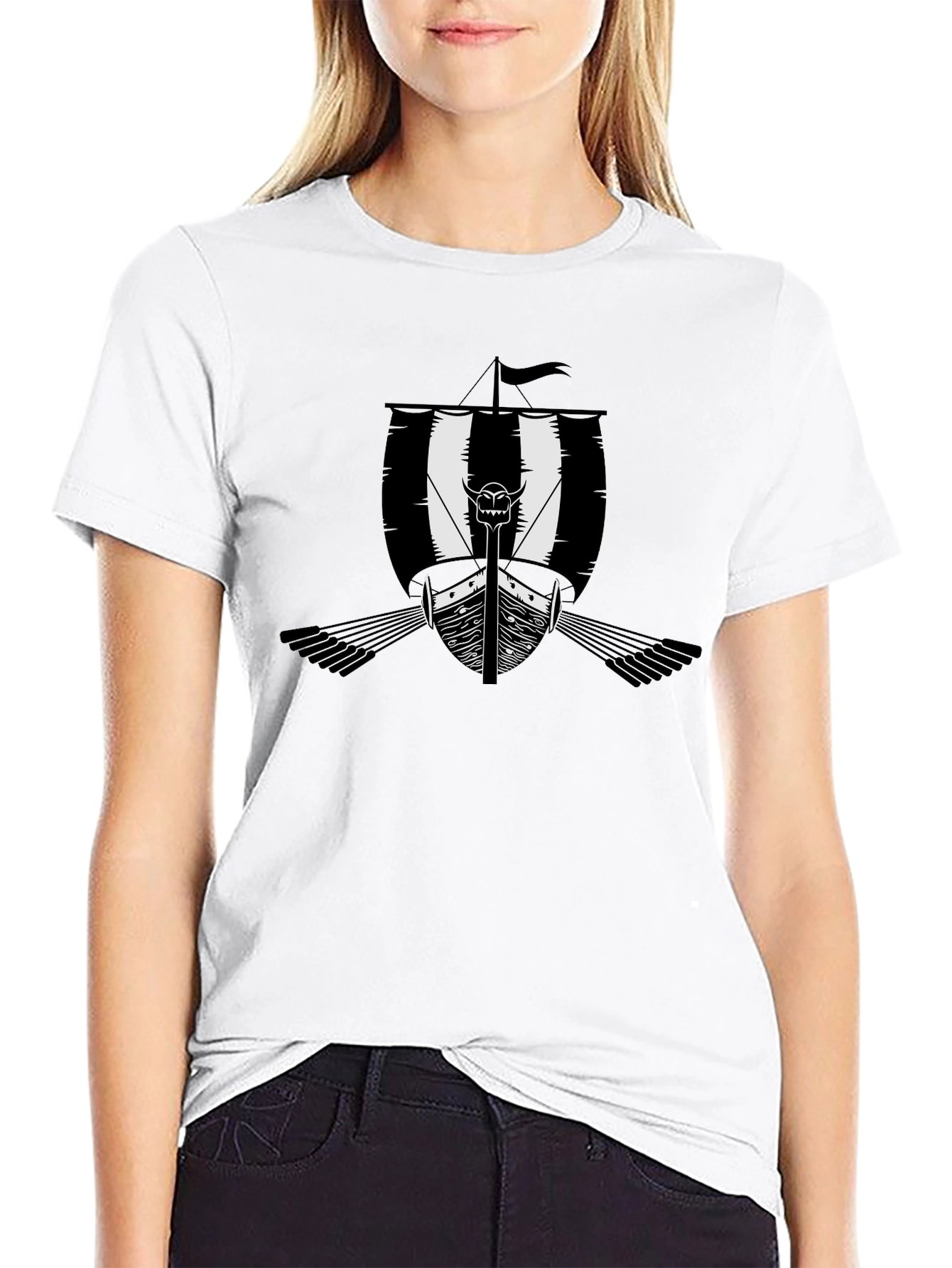 Black Viking Ship Graphic Tee - Mens