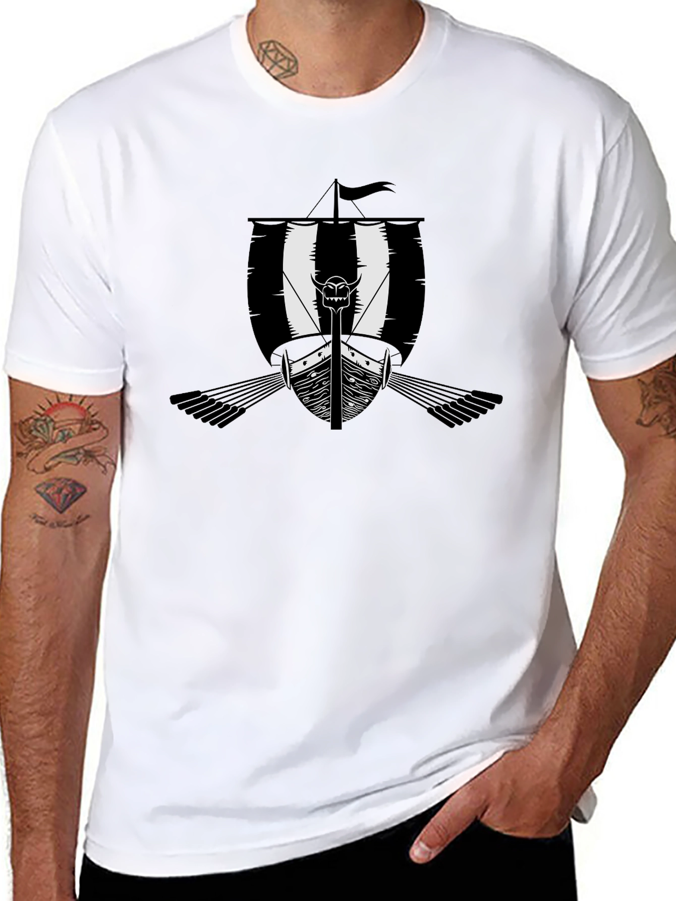 Black Viking Ship Graphic Tee - Mens