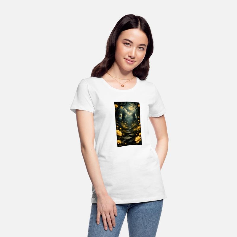 Mystical Forest Path with Golden Spirits