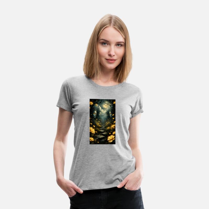 Mystical Forest Path with Golden Spirits