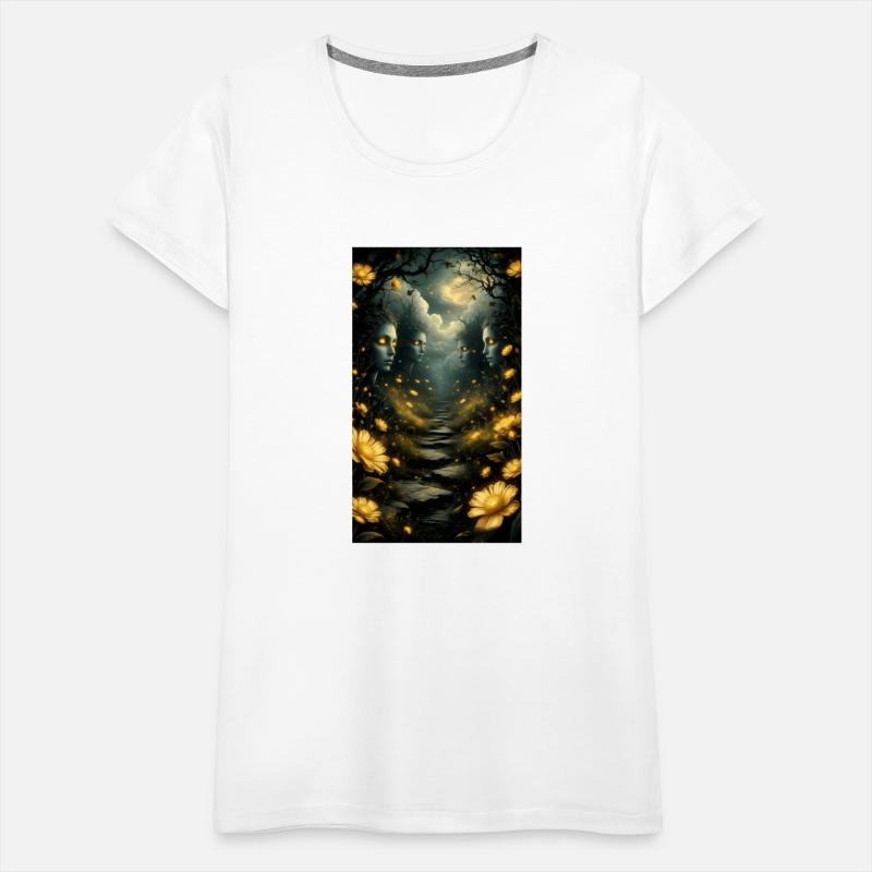 Mystical Forest Path with Golden Spirits