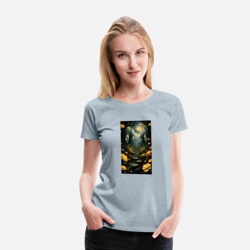 Mystical Forest Path with Golden Spirits