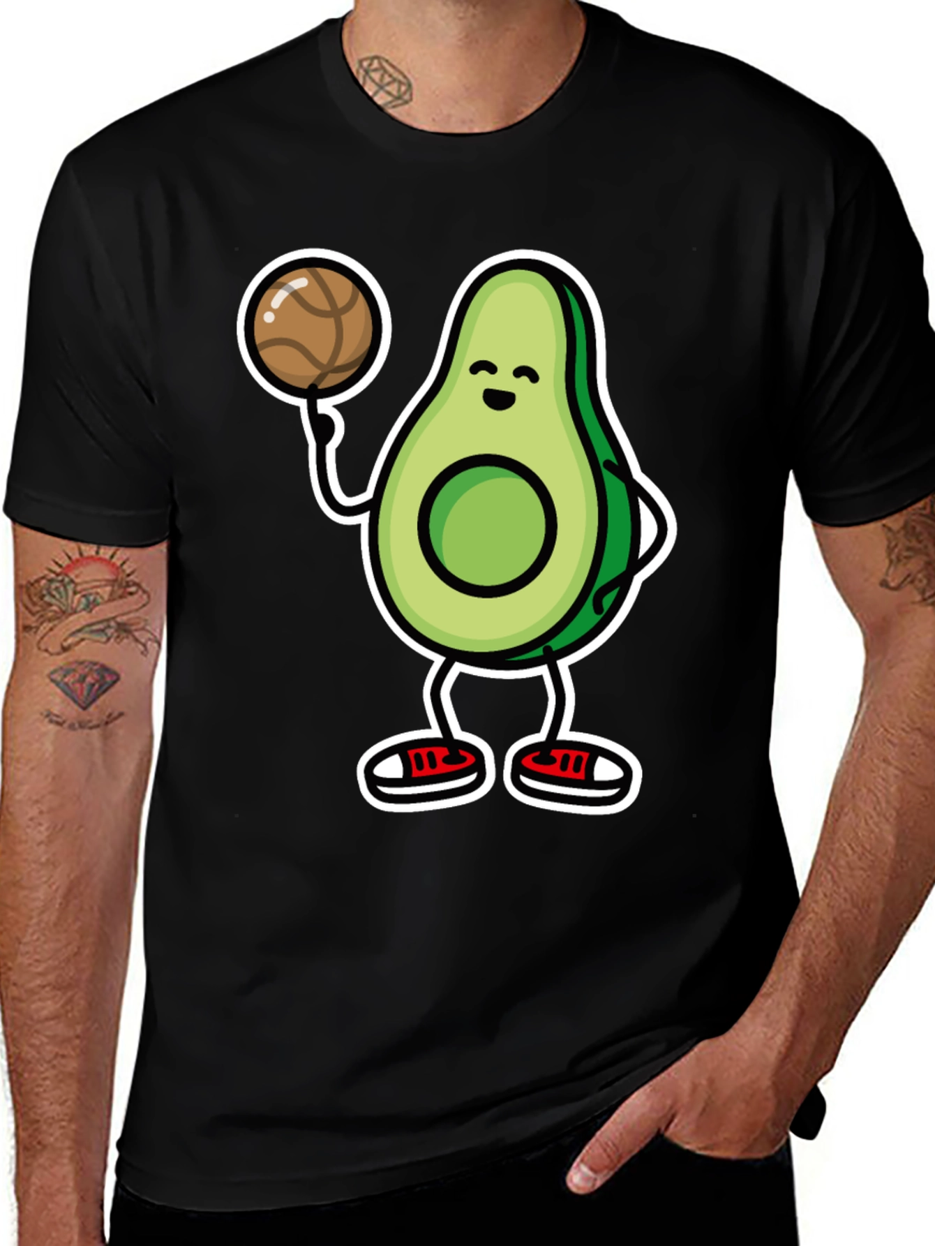 Avocado Basketball T-Shirt - Black Cartoon Style