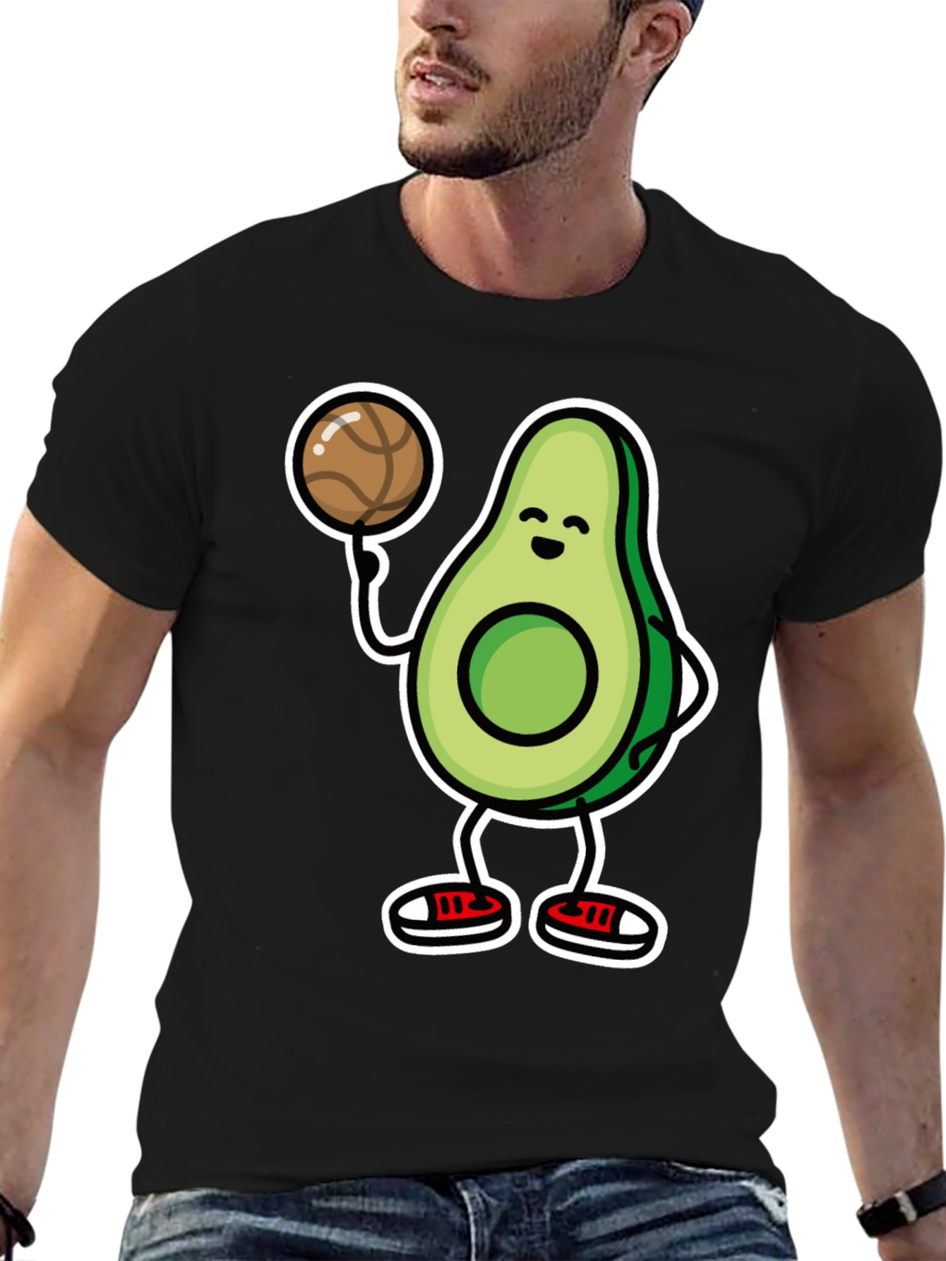 Avocado Basketball T-Shirt - Black Cartoon Style