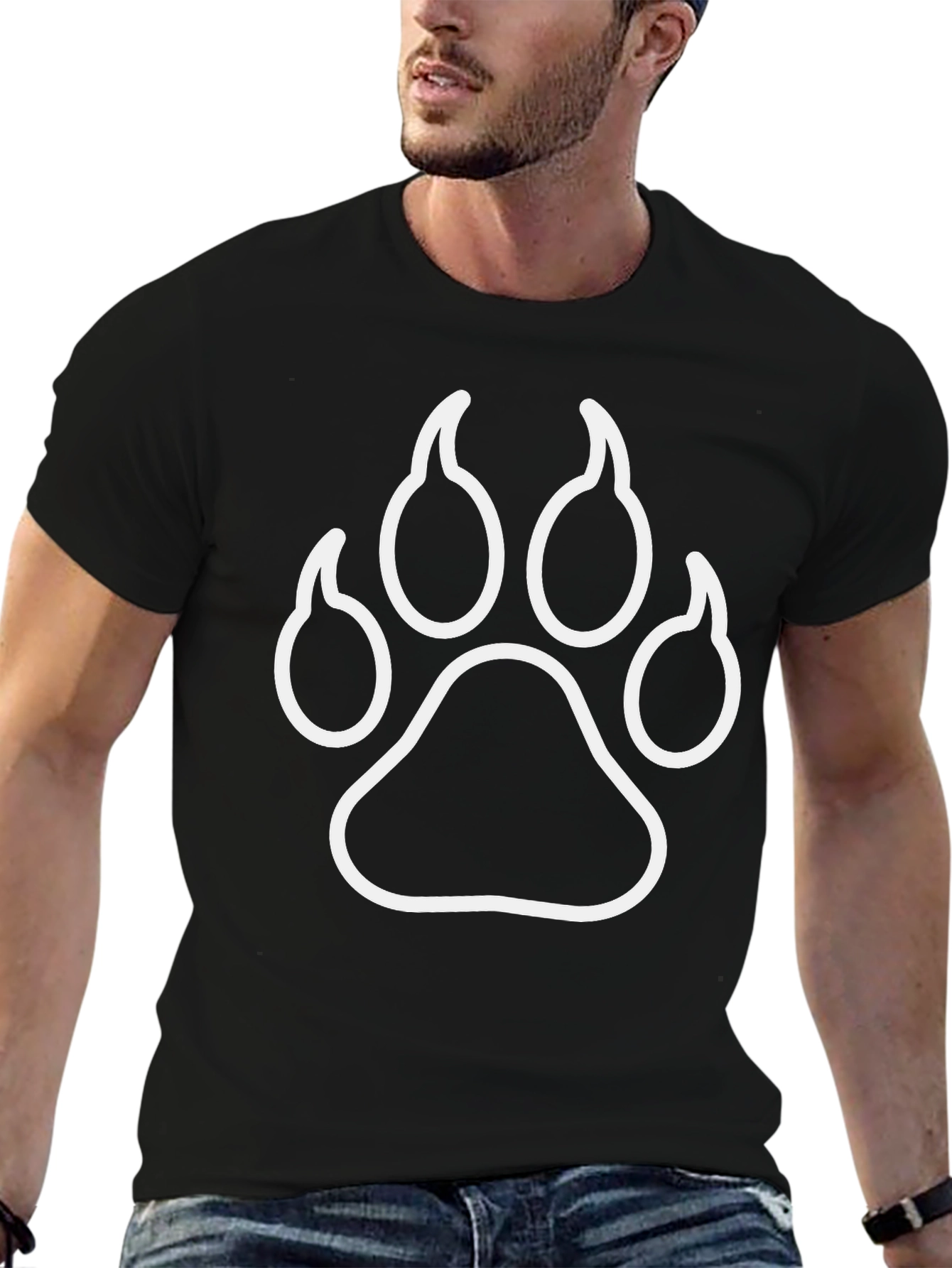 Paw Print Graphic Tee - Black Cotton Casual Shirt