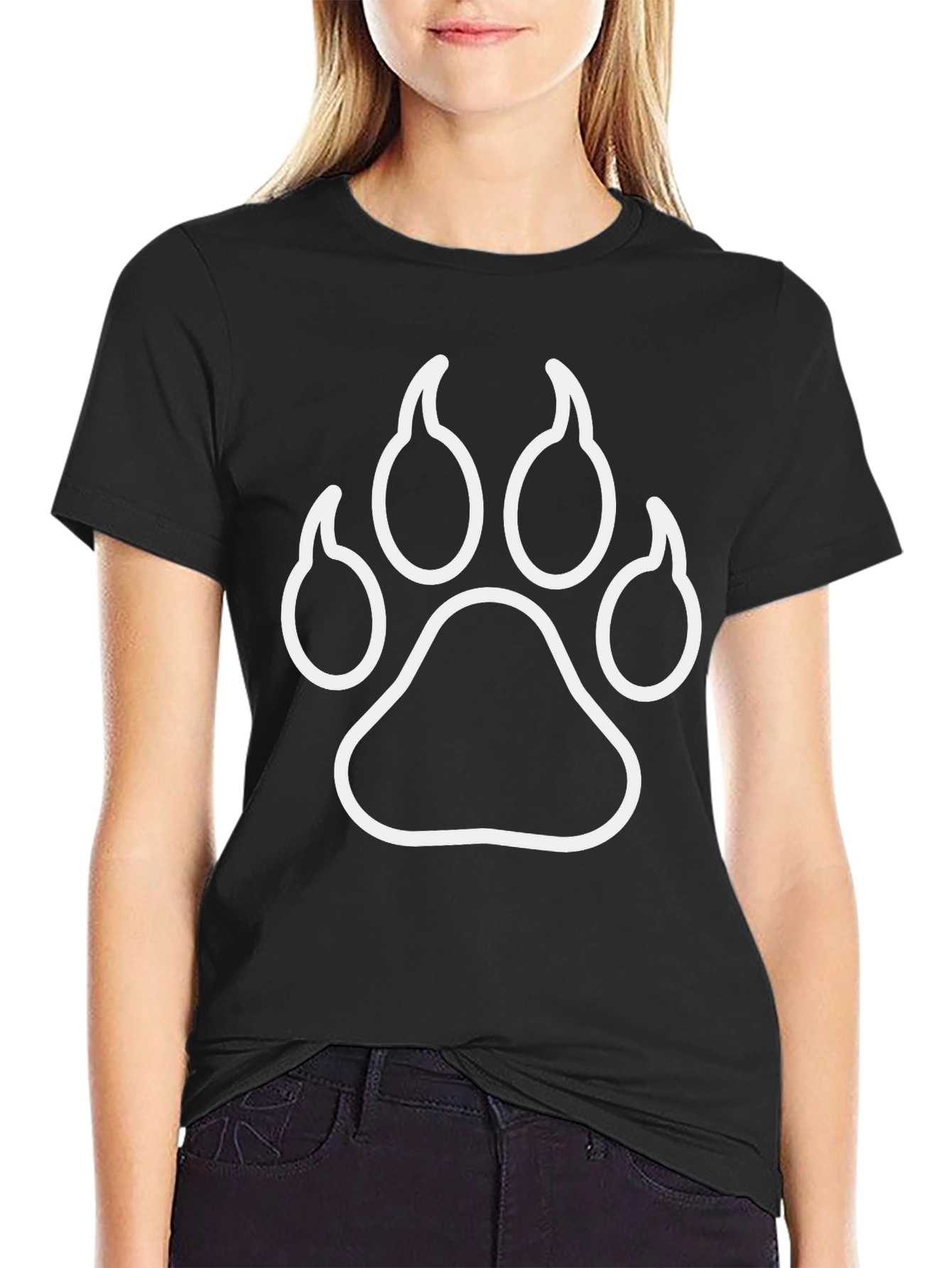 Paw Print Graphic Tee - Black Cotton Casual Shirt