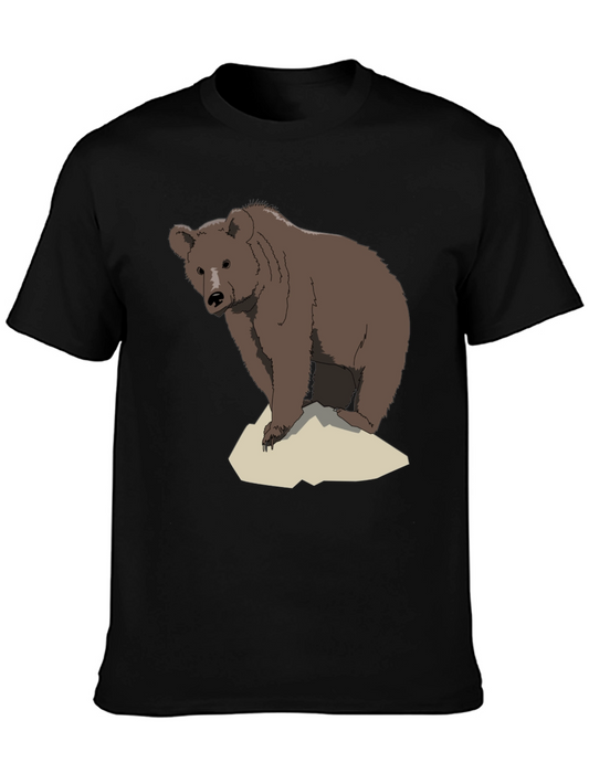 Bear Graphic T-Shirt - Mens Black Crew Neck Tee