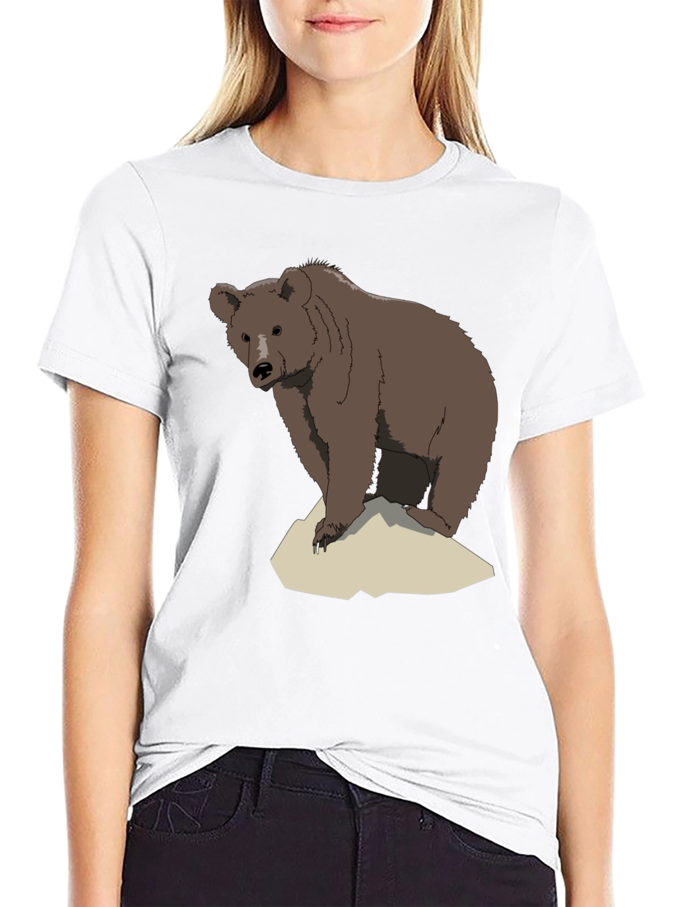 Bear Graphic T-Shirt - Mens Black Crew Neck Tee