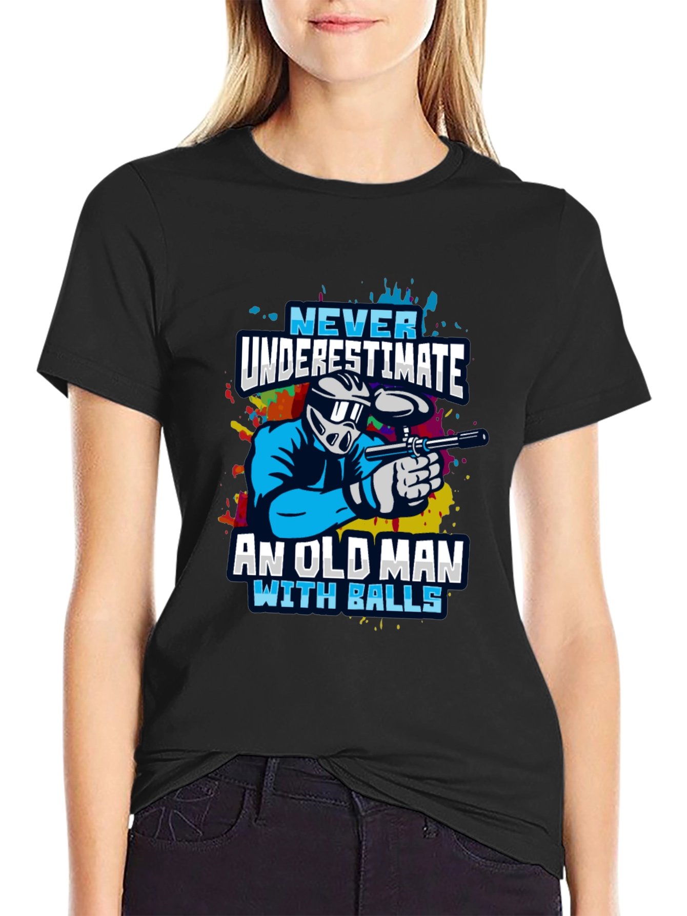 Never Underestimate Old Man With Balls Paintball T-Shirt