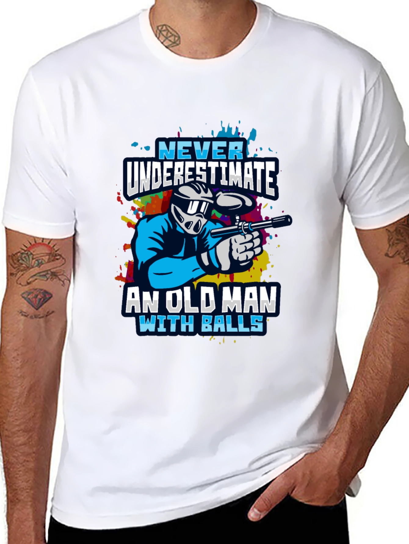 Never Underestimate Old Man With Balls Paintball T-Shirt