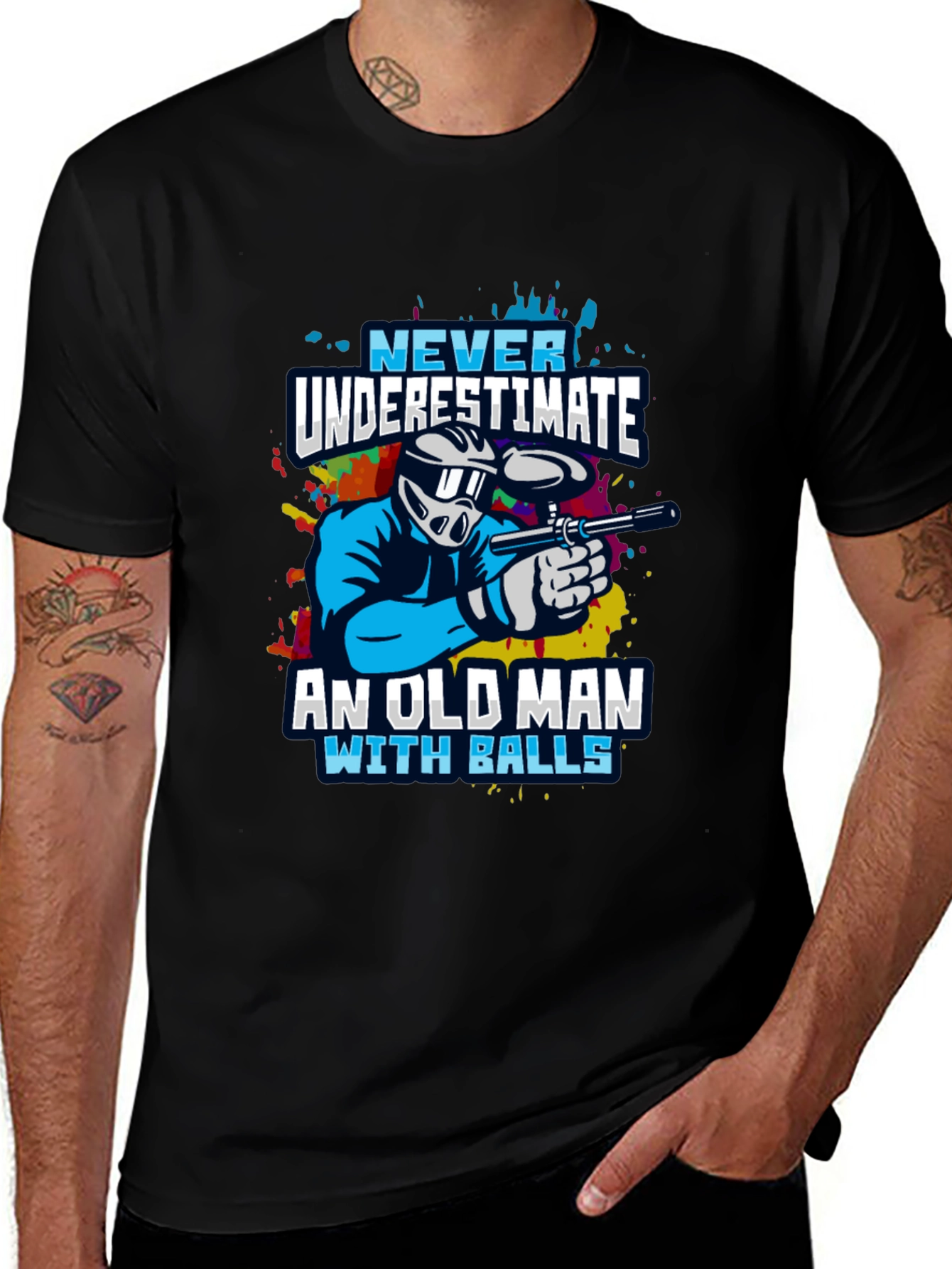 Never Underestimate Old Man With Balls Paintball T-Shirt