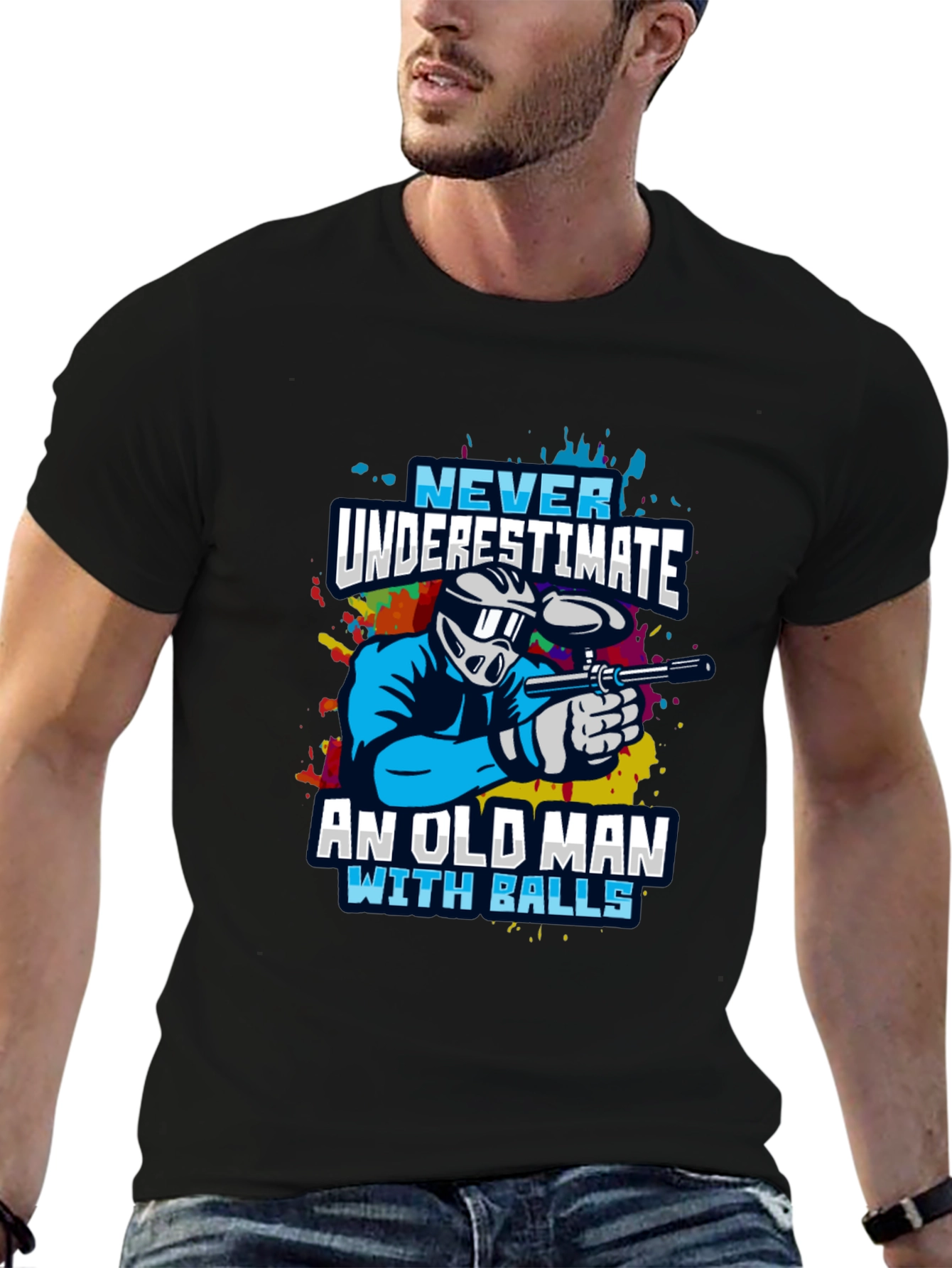 Never Underestimate Old Man With Balls Paintball T-Shirt