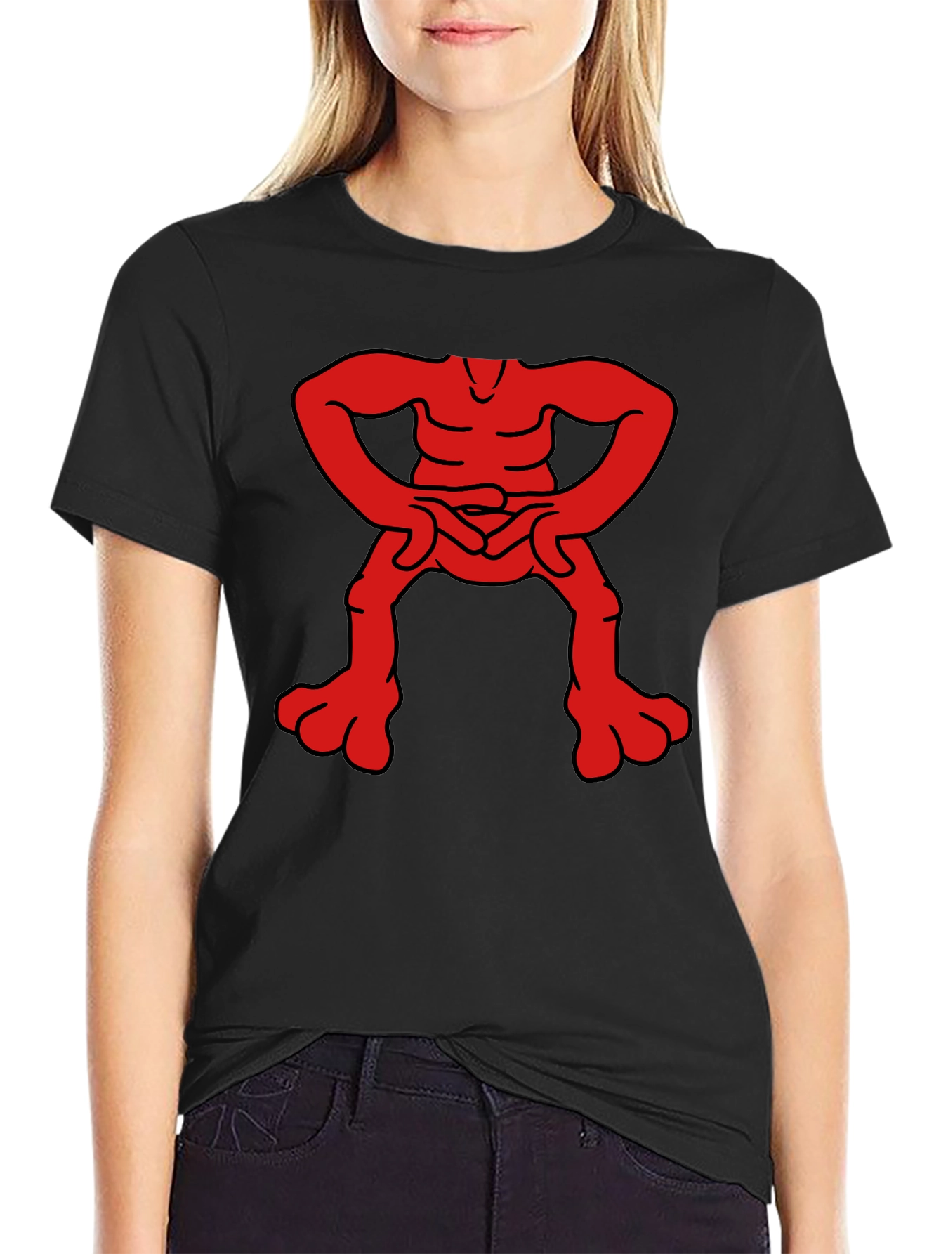 Unique Red Figure Graphic Black T-Shirt