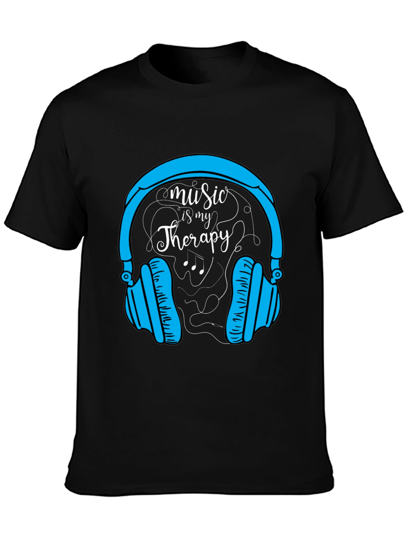 Music Therapy Tee - Headphones Graphic Black T-Shirt
