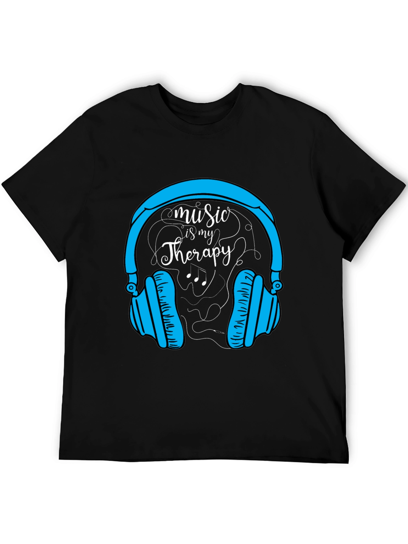 Music Therapy Tee - Headphones Graphic Black T-Shirt