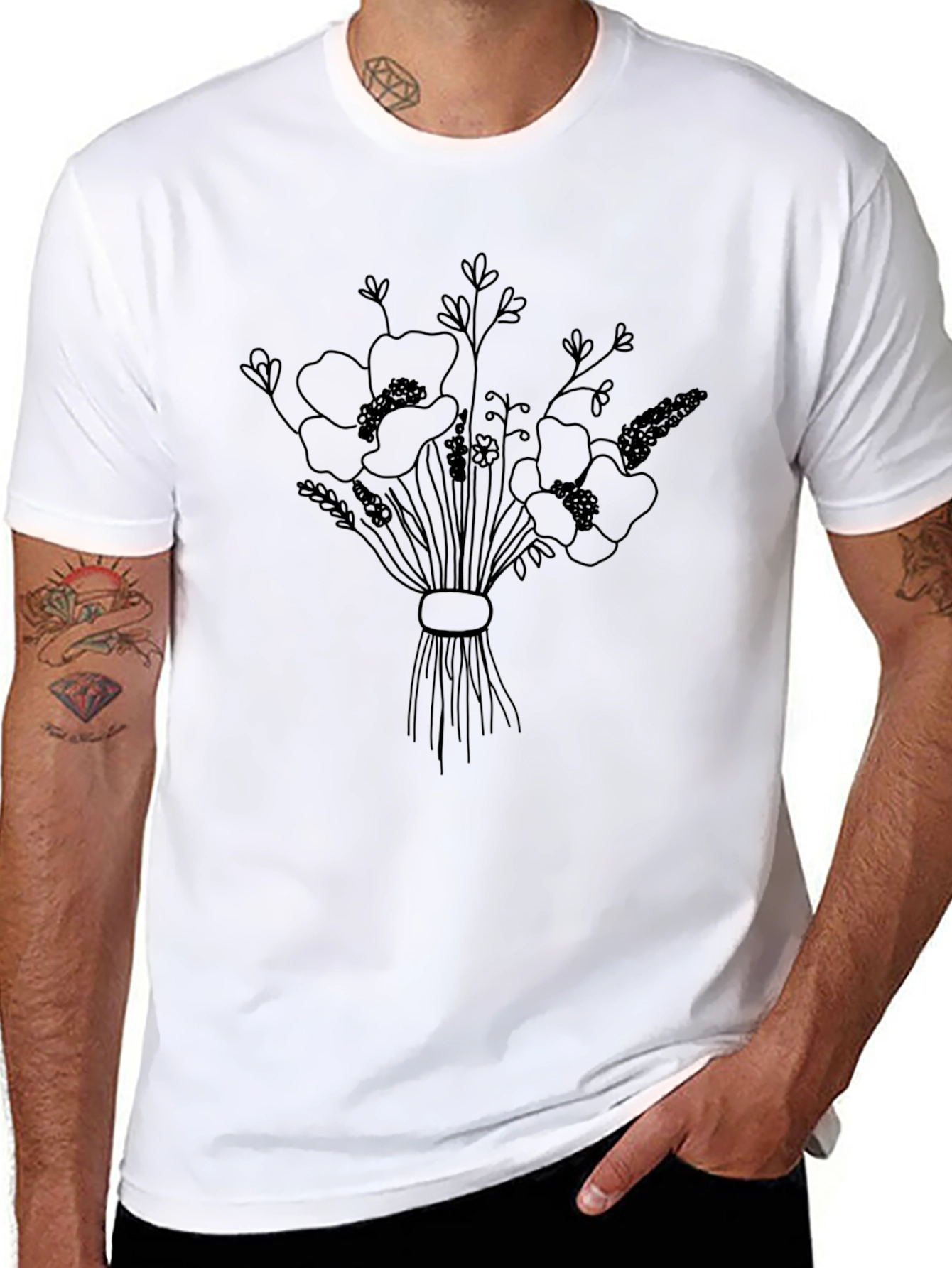 Floral Bouquet Graphic Tee - Stylish Black T-Shirt