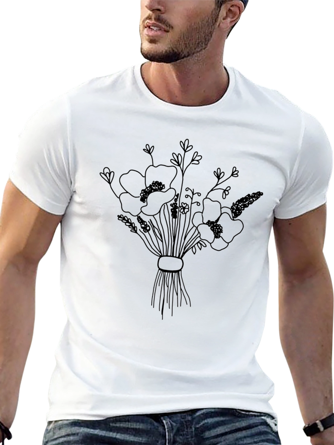 Floral Bouquet Graphic Tee - Stylish Black T-Shirt