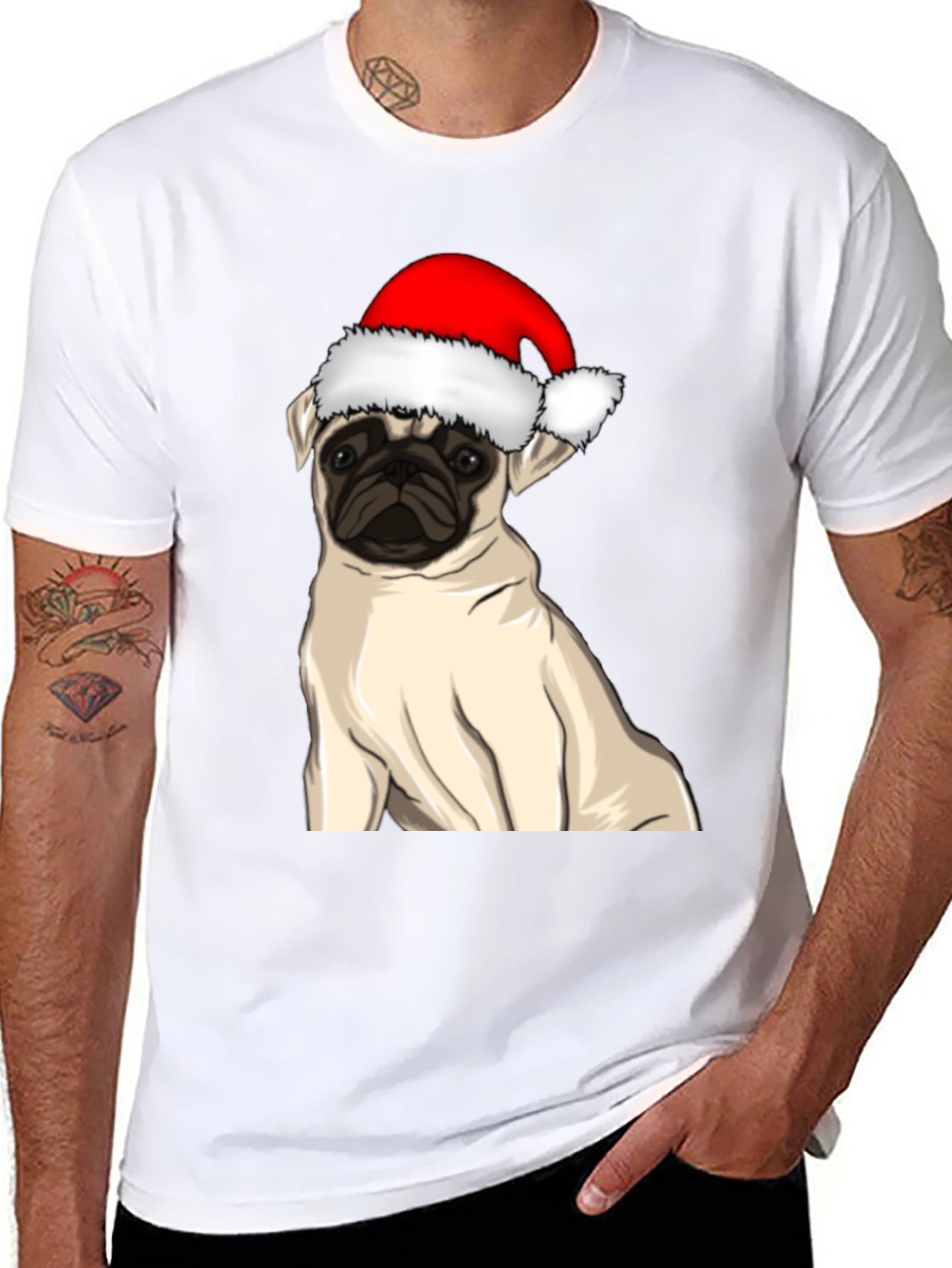 Pug in Santa Hat Graphic Tee