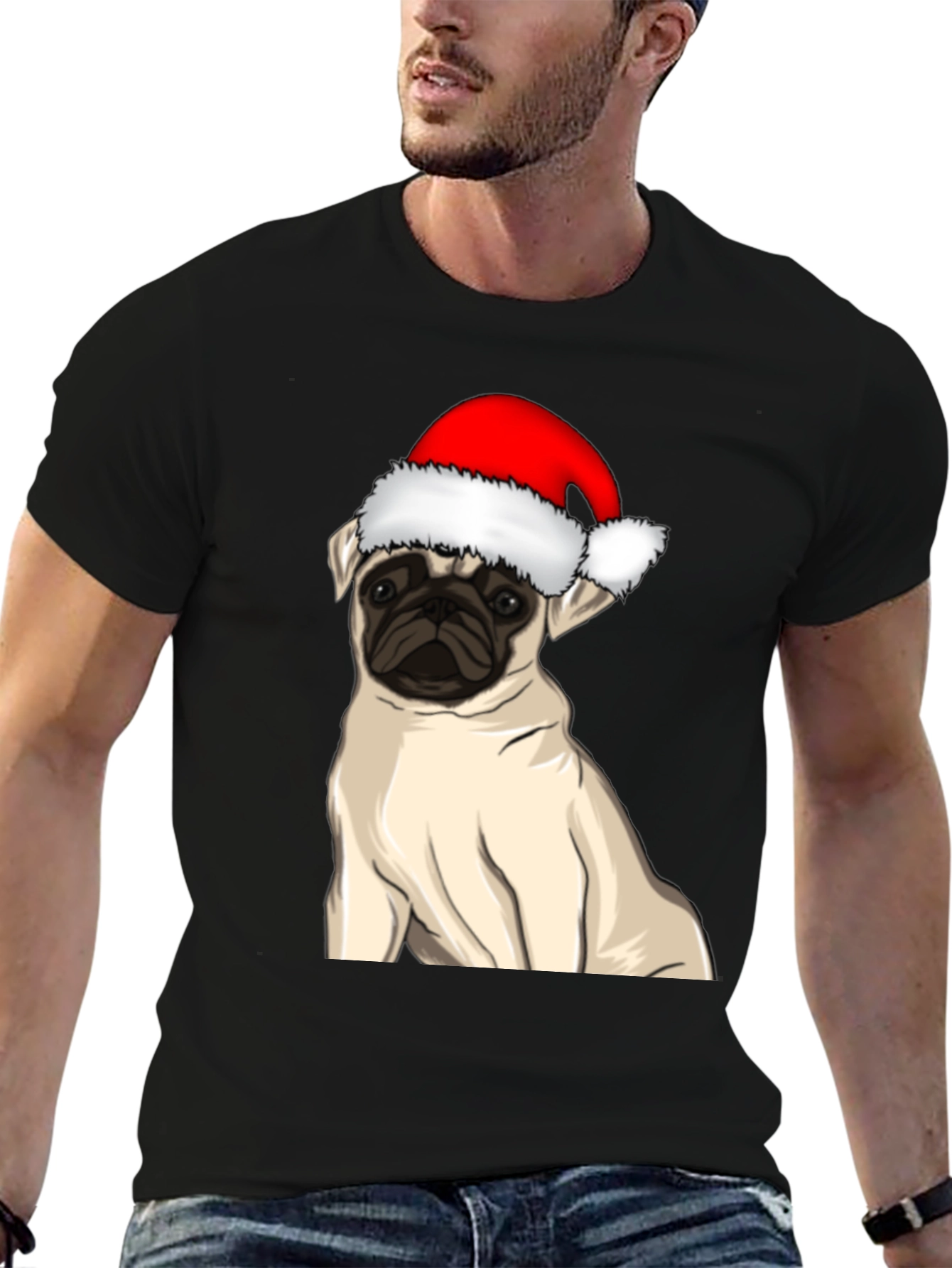 Pug in Santa Hat Graphic Tee