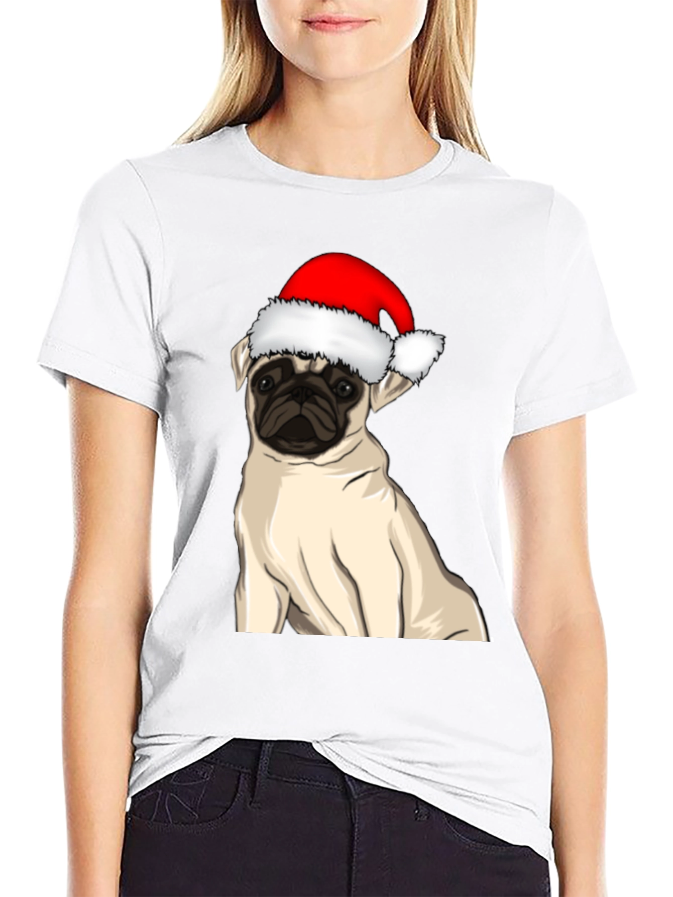 Pug in Santa Hat Graphic Tee