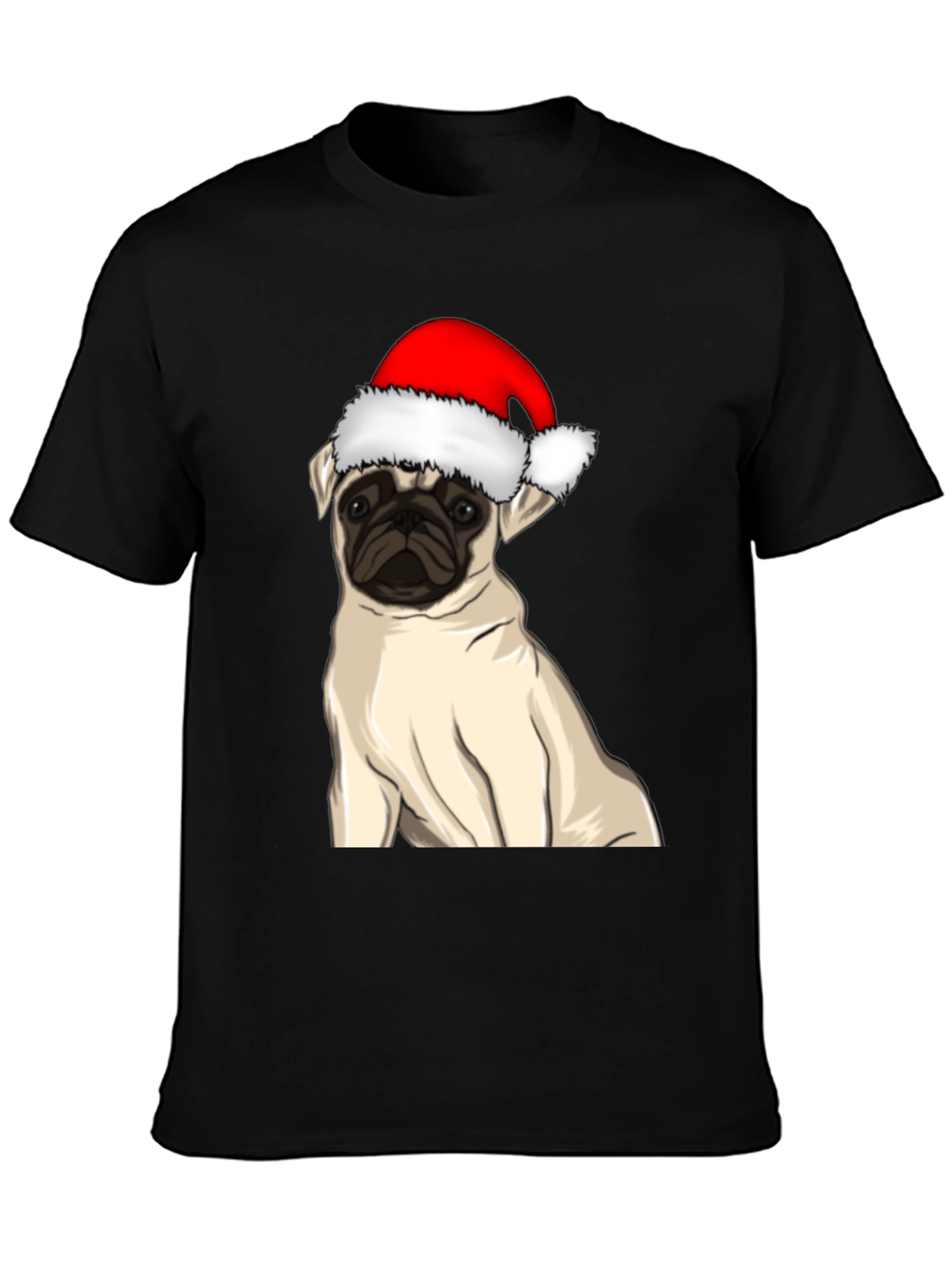 Pug in Santa Hat Graphic Tee