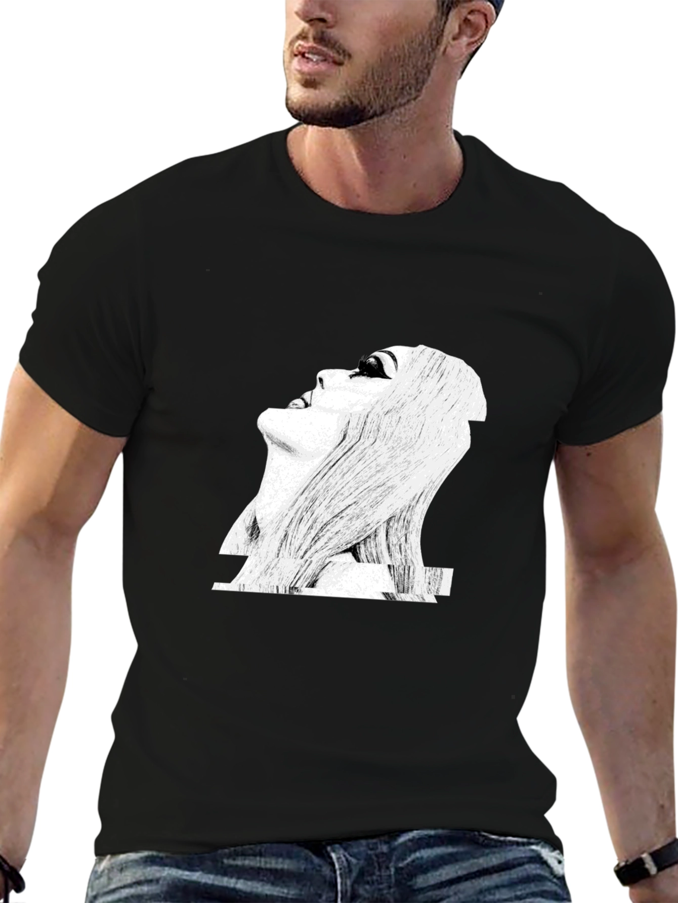 Glitch Art Graphic Print Black T-Shirt
