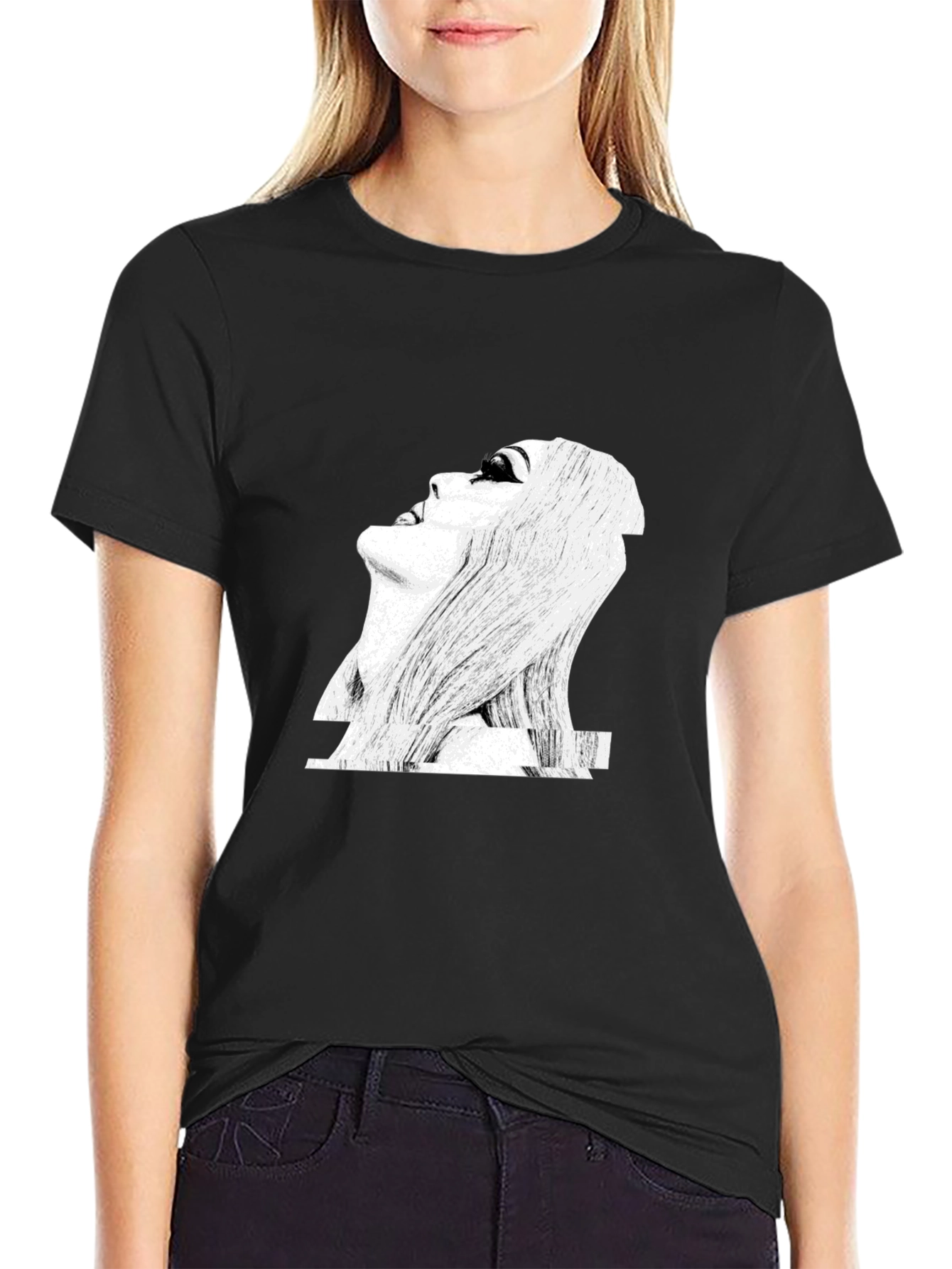 Glitch Art Graphic Print Black T-Shirt