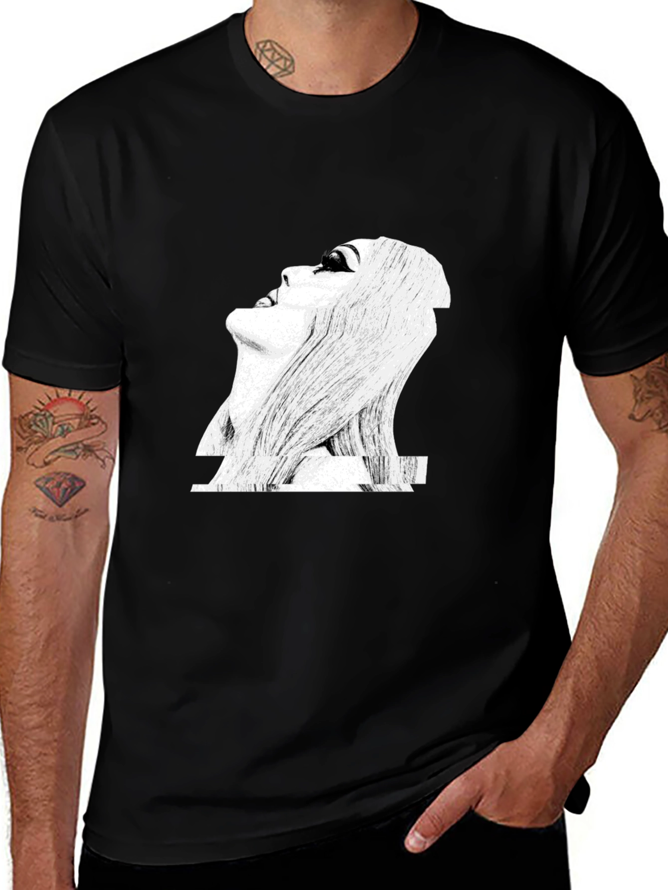 Glitch Art Graphic Print Black T-Shirt