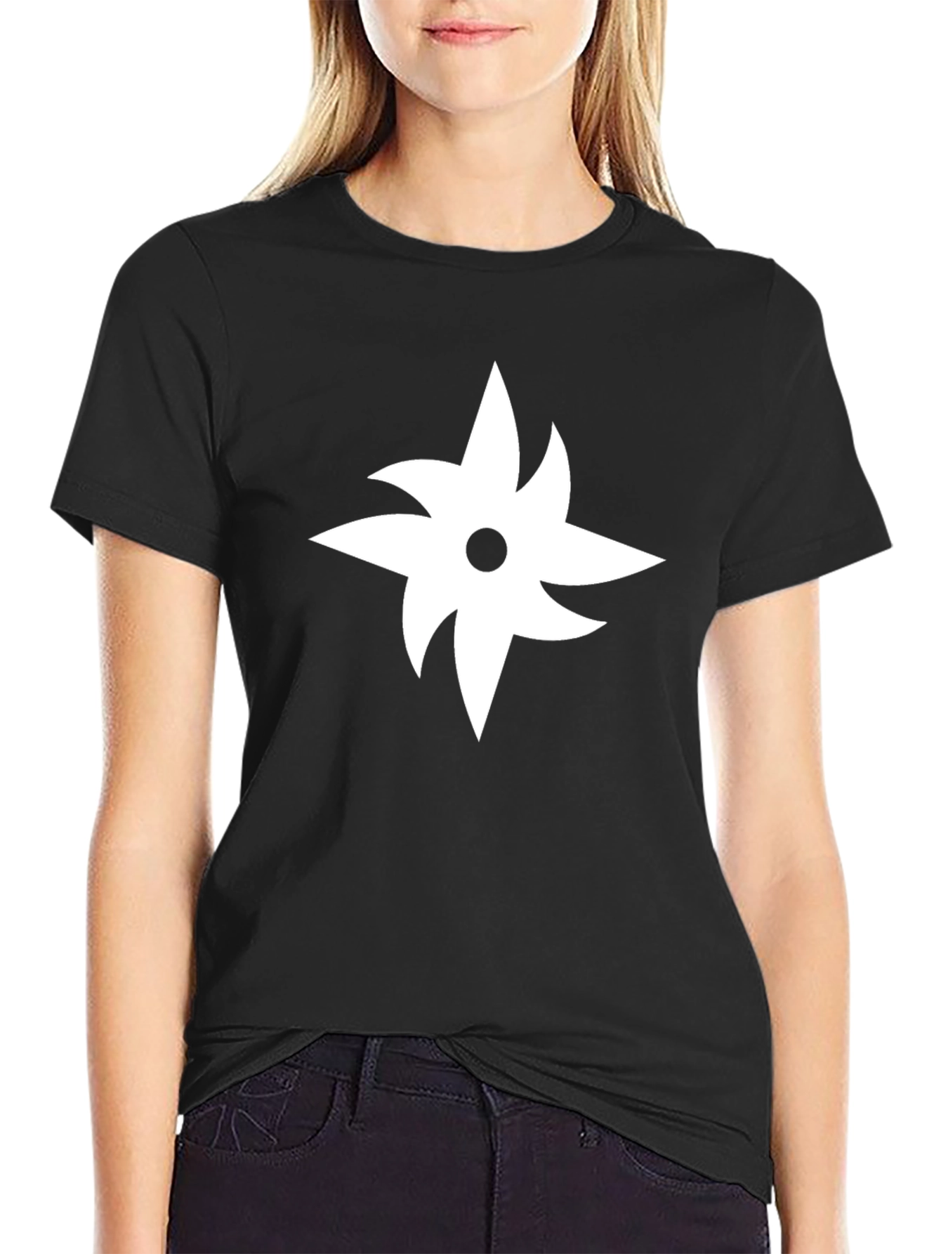 Black Tee with White Ninja Star Graphic