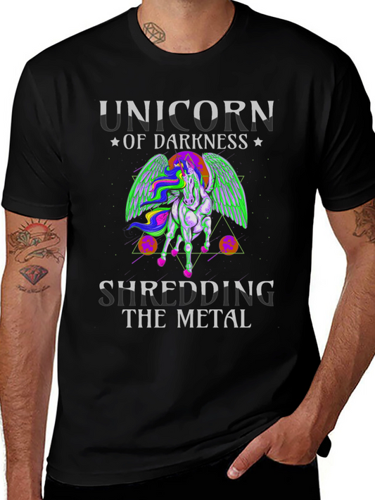 Unicorn of Darkness Shredding Metal Graphic Tee
