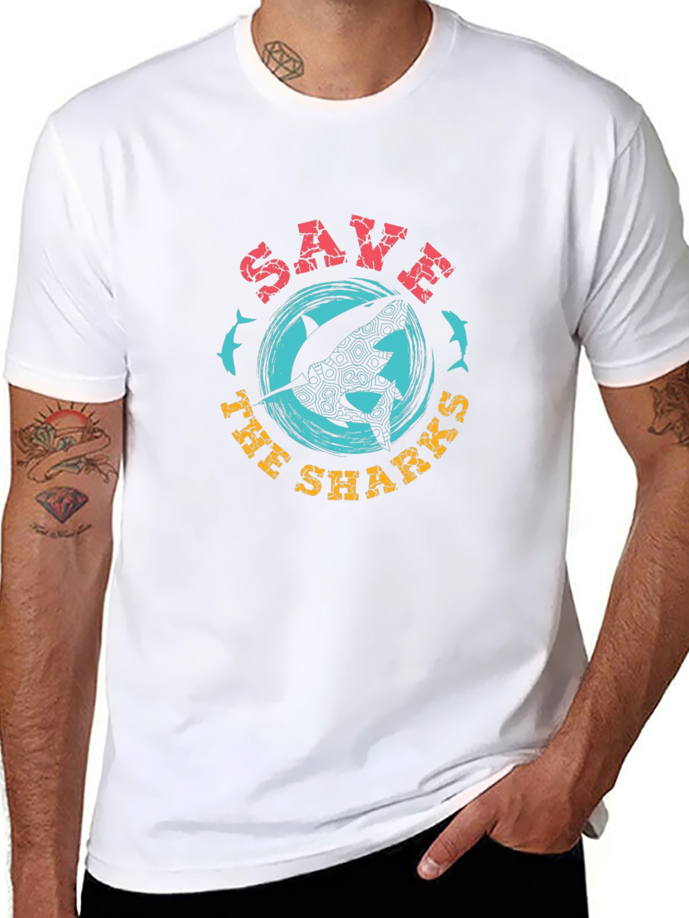 Save the Sharks Graphic Tee - Black Crew Neck