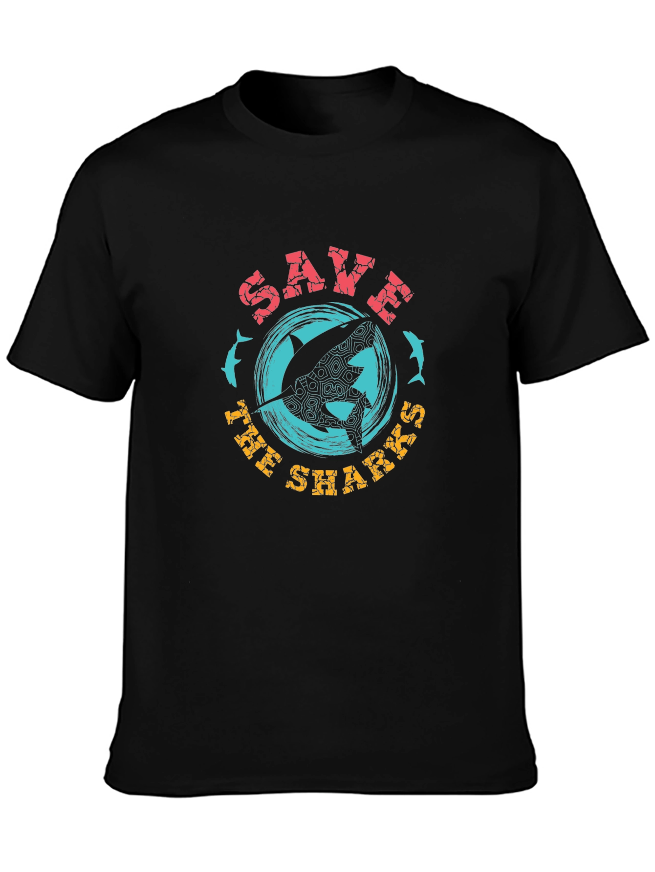 Save the Sharks Graphic Tee - Black Crew Neck