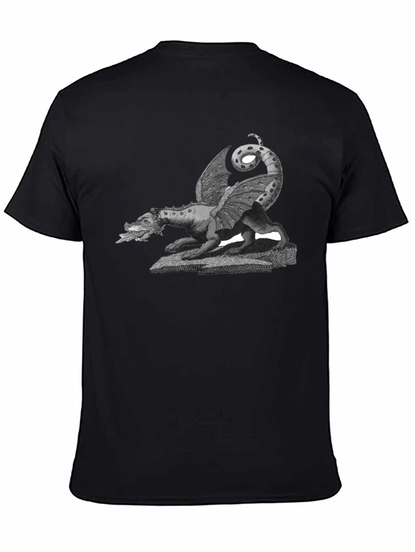 Dragon Graphic Print Crew Neck Tee - Black