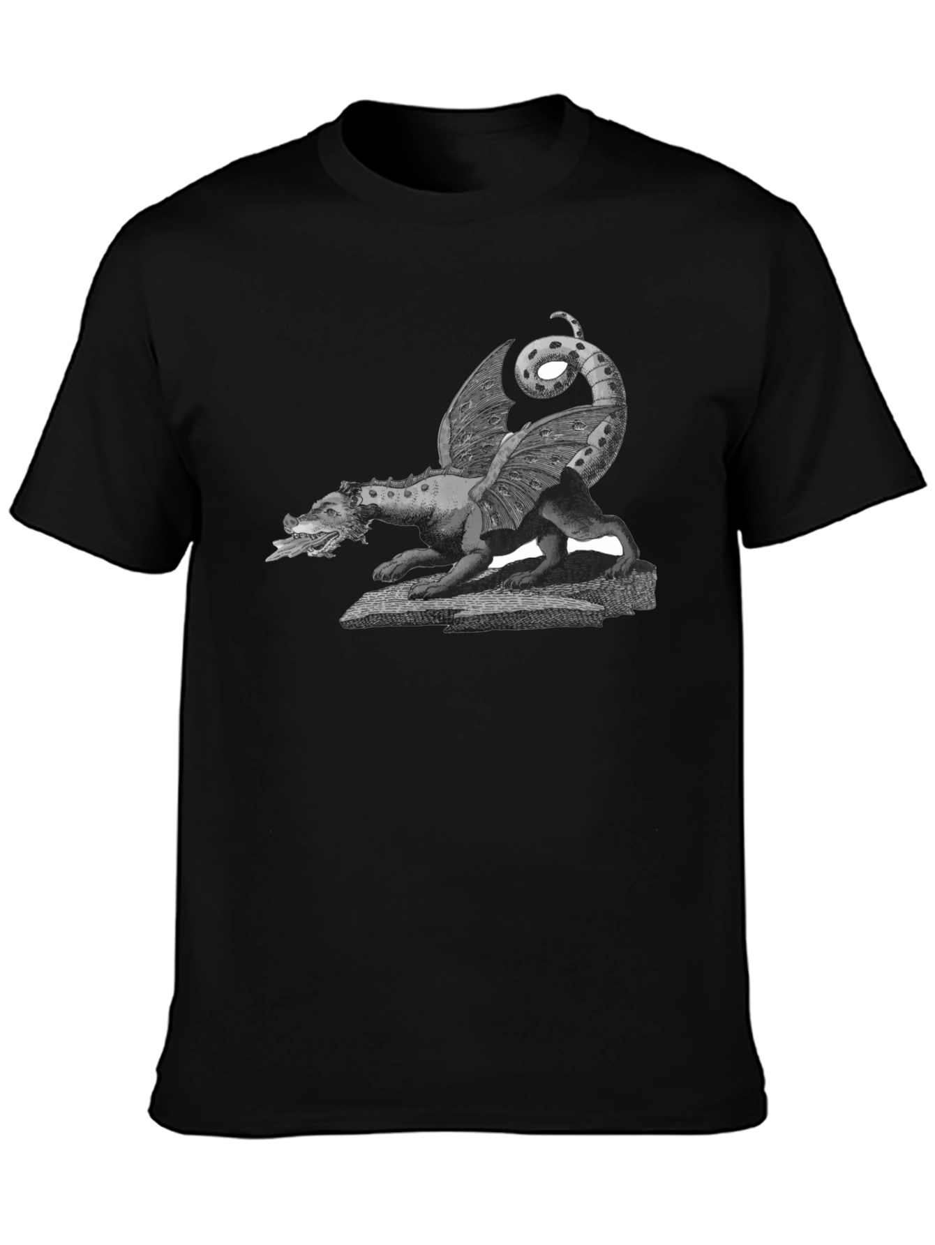 Dragon Graphic Print Crew Neck Tee - Black