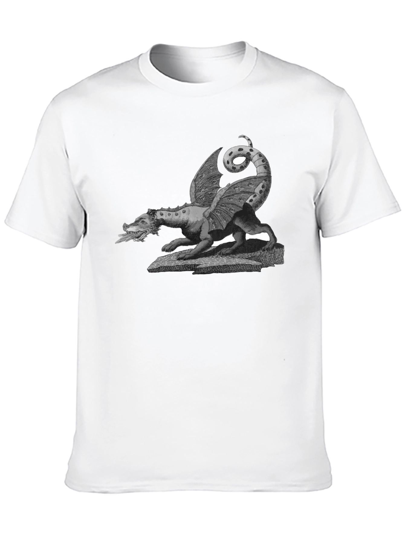 Dragon Graphic Print Crew Neck Tee - Black