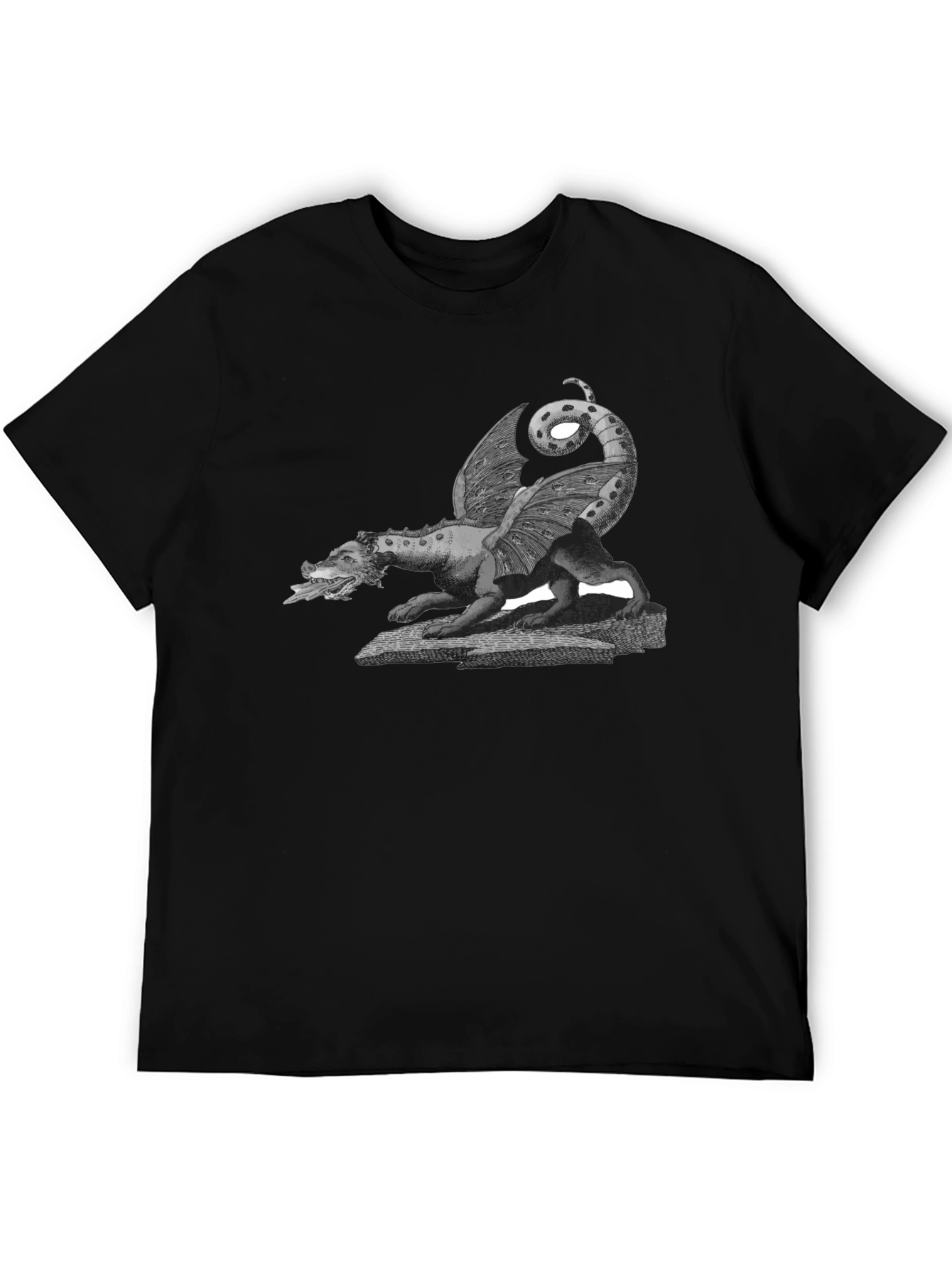 Dragon Graphic Print Crew Neck Tee - Black