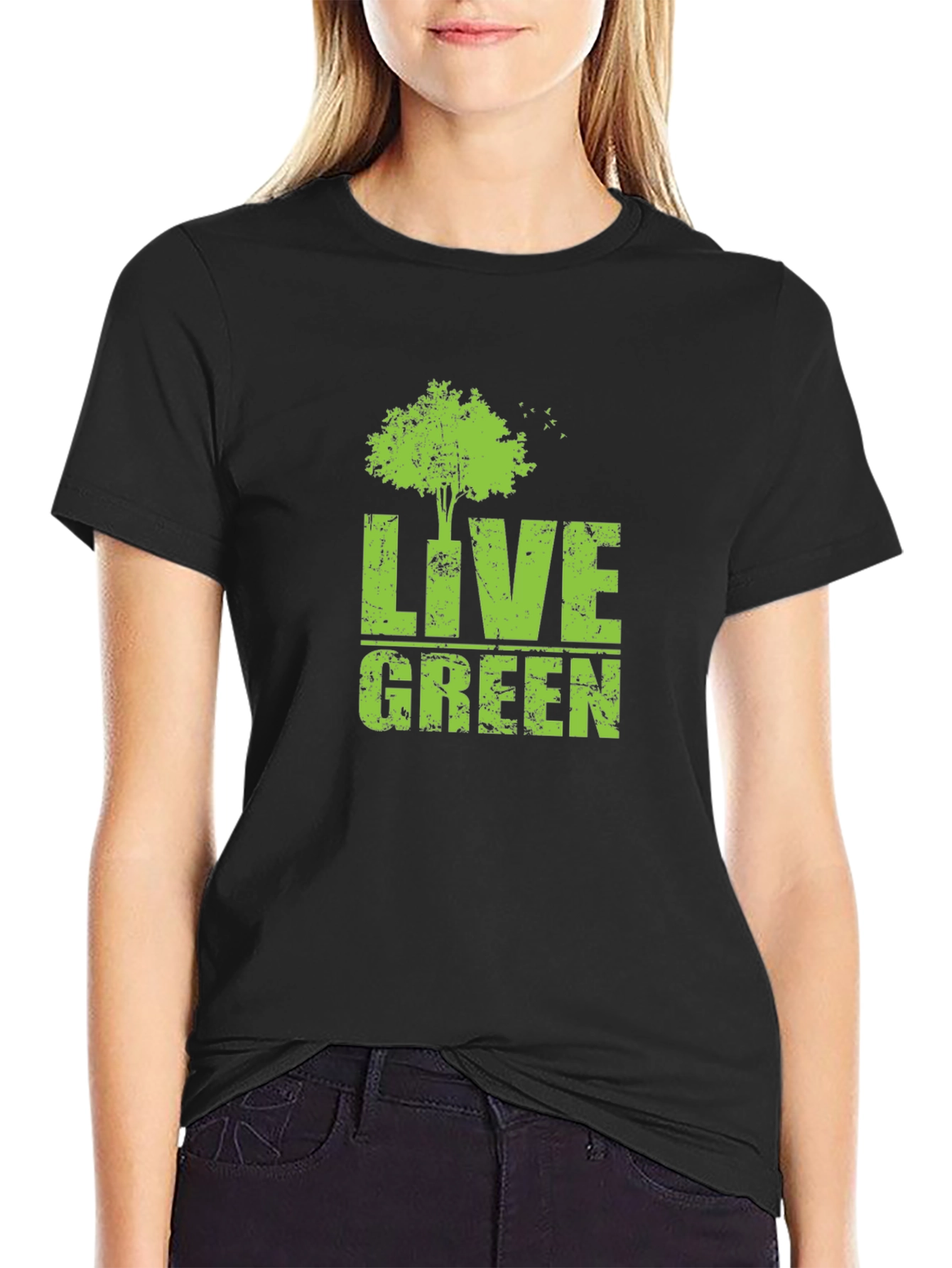 Live Green Tree Graphic Black T-Shirt
