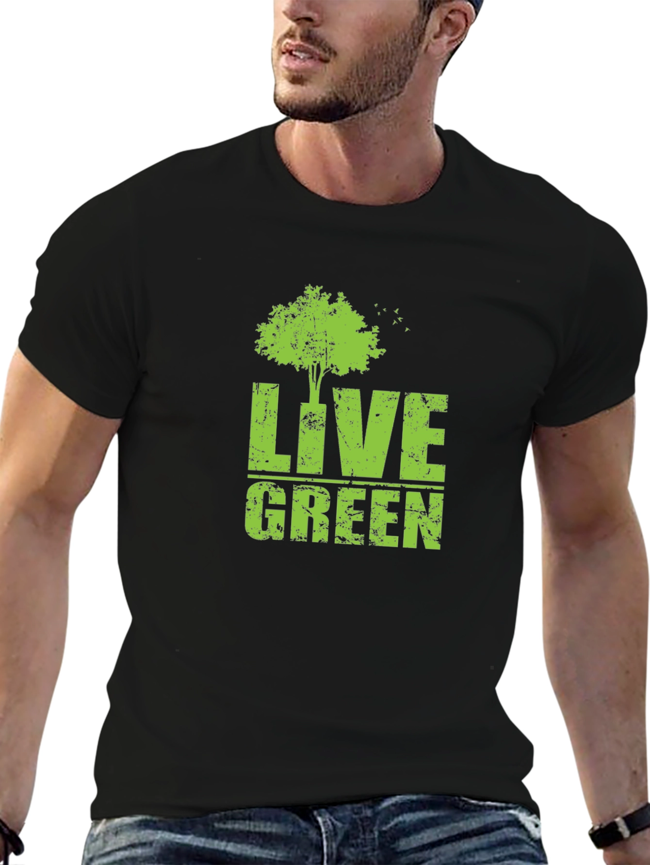 Live Green Tree Graphic Black T-Shirt