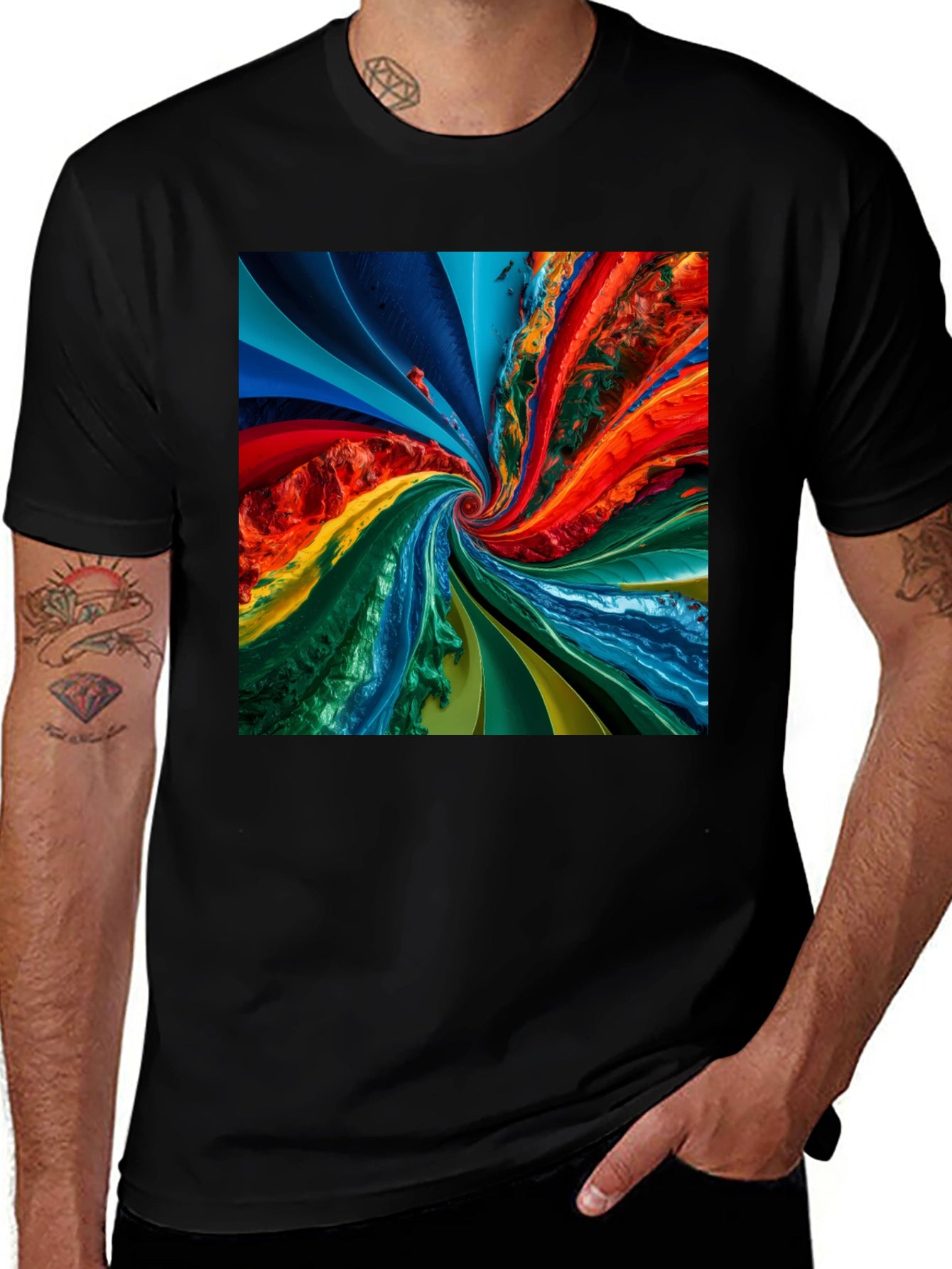 Swirl Spectrum Graphic Tee - Vibrant Abstract Design